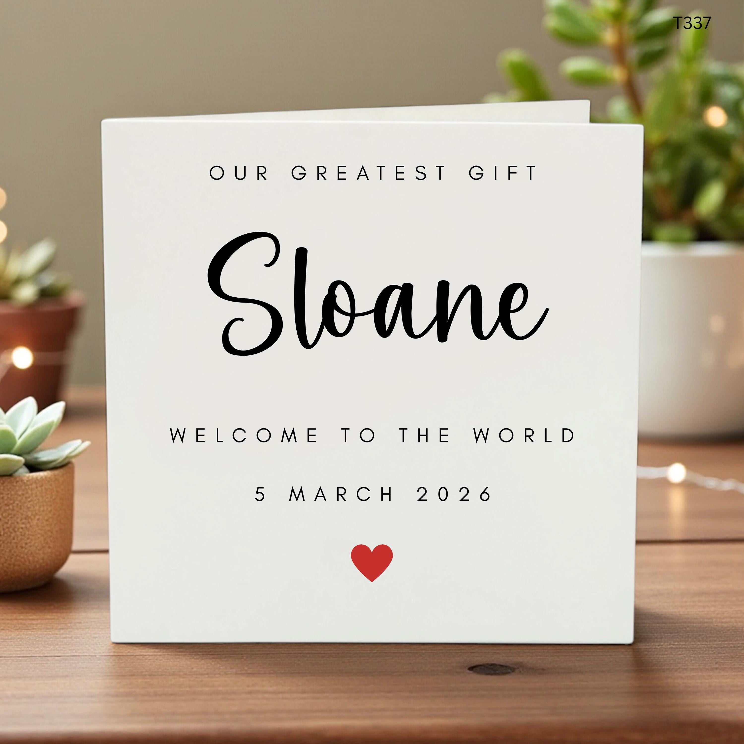 Personalised New Baby Card, Welcome To The World Baby Girl Card, Our Greatest Gift Birth Announcement Keepsake, Custom Name Card