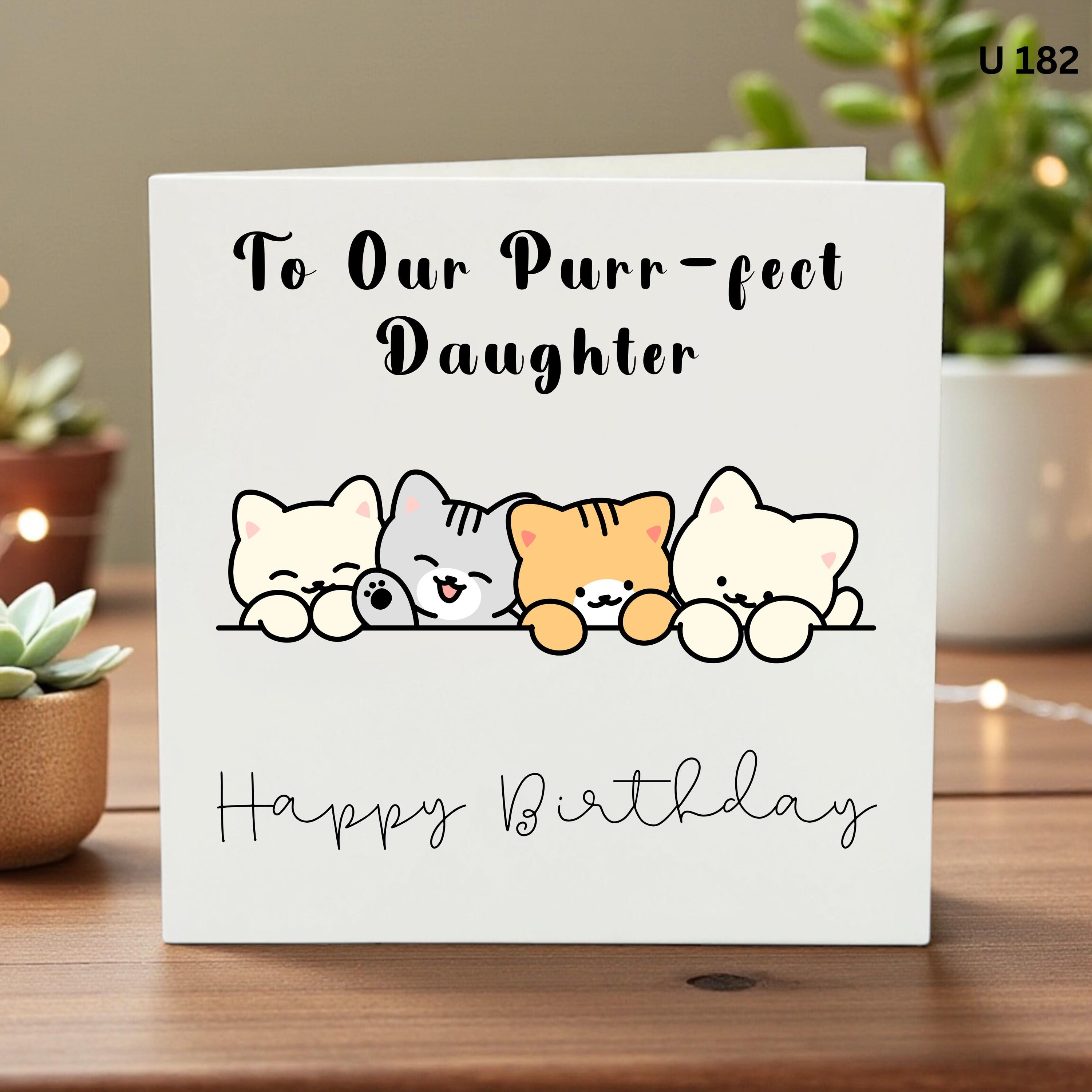 Personalised Daughter Birthday Card From Cats, Cute Purrfect Cat Lover Card, Funny Kitten Birthday Card for Daughter, Custom Cat Card