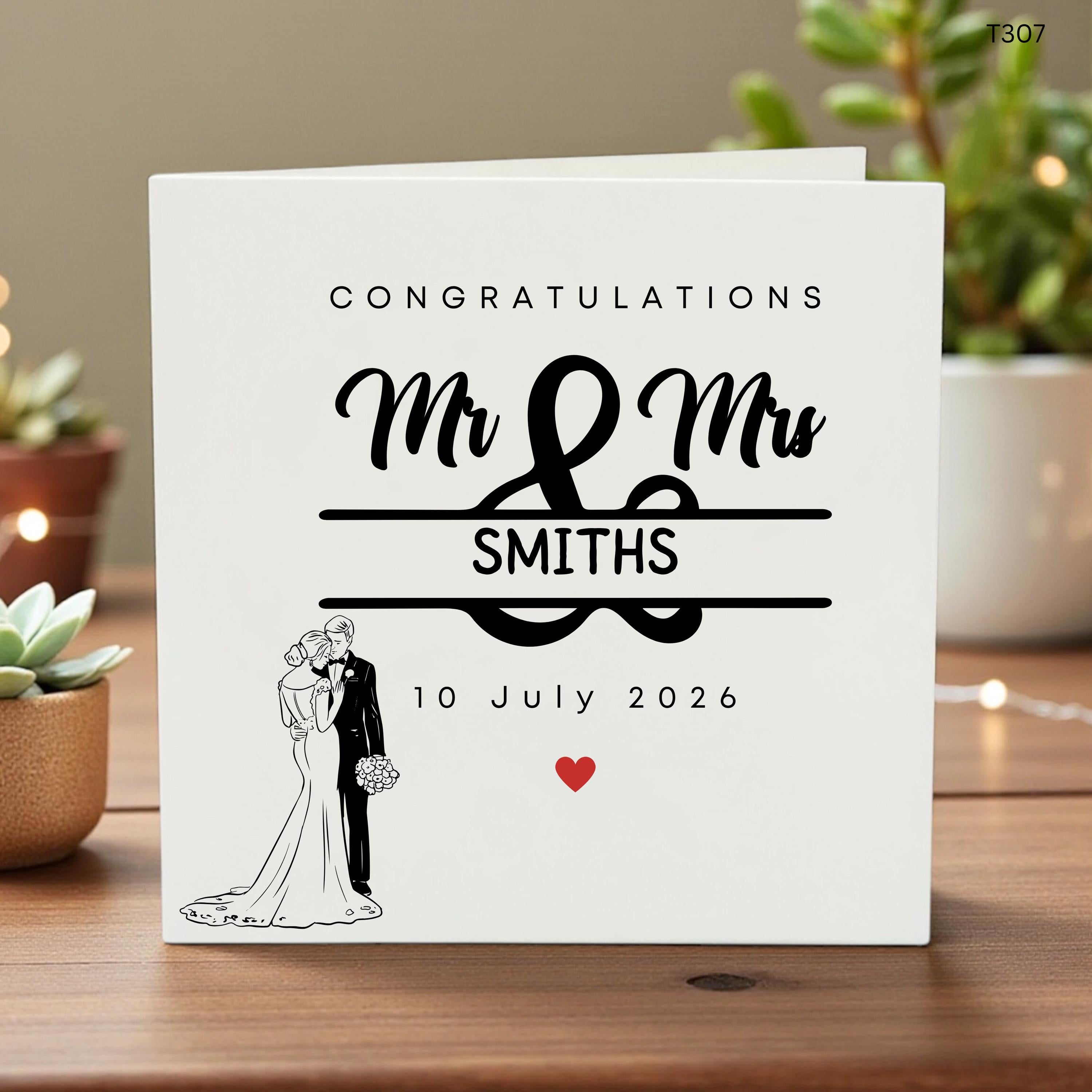 Personalized Wedding Card, Custom Mr and Mrs Card, Wedding Congratulations Card, Elegant Bride and Groom Card, Newlyweds Keepsake Gift