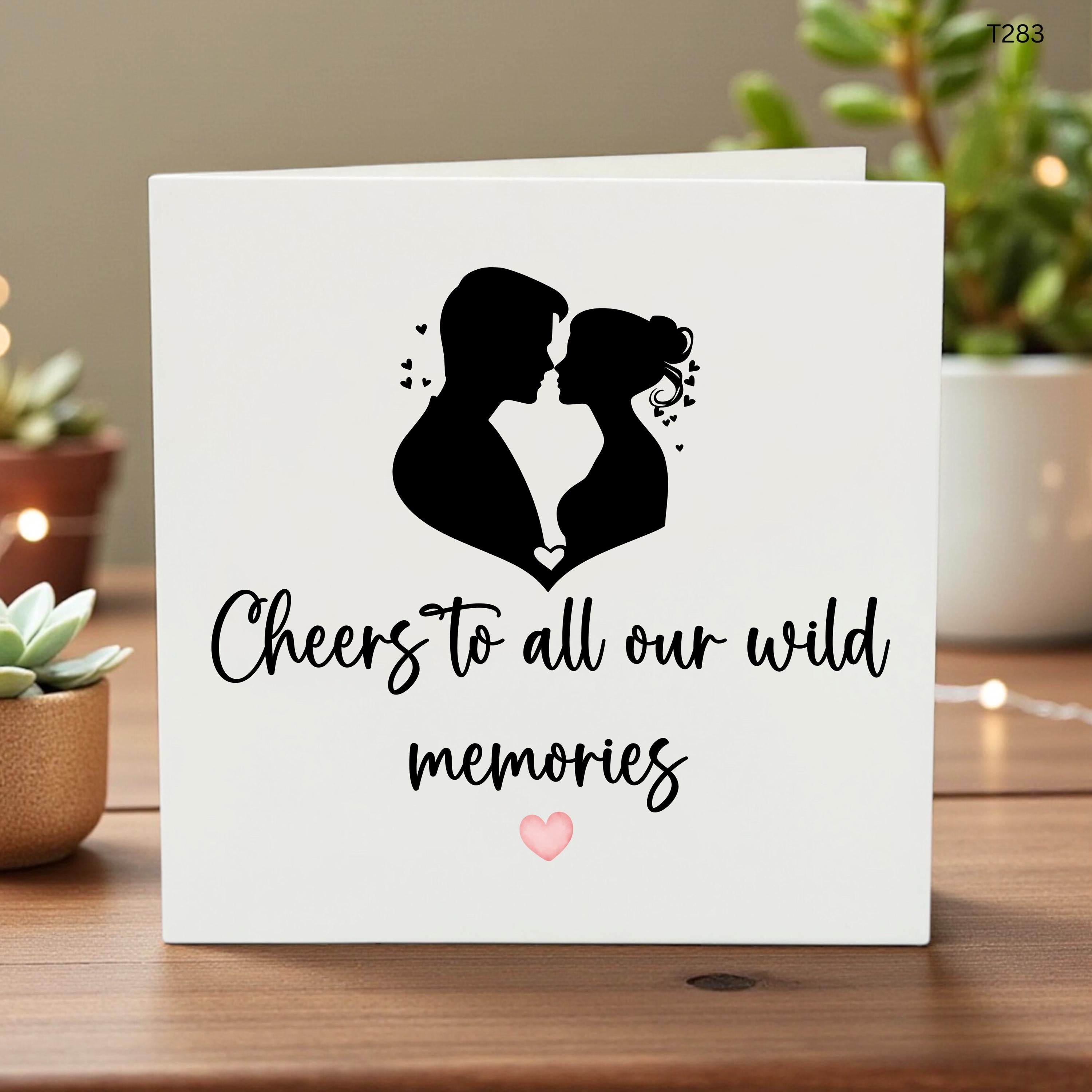 Funny Anniversary Card for Husband, Cheers to Our Wild Memories, Romantic Boyfriend Birthday Gift, Cute Couples Silhouette , Love for Wife