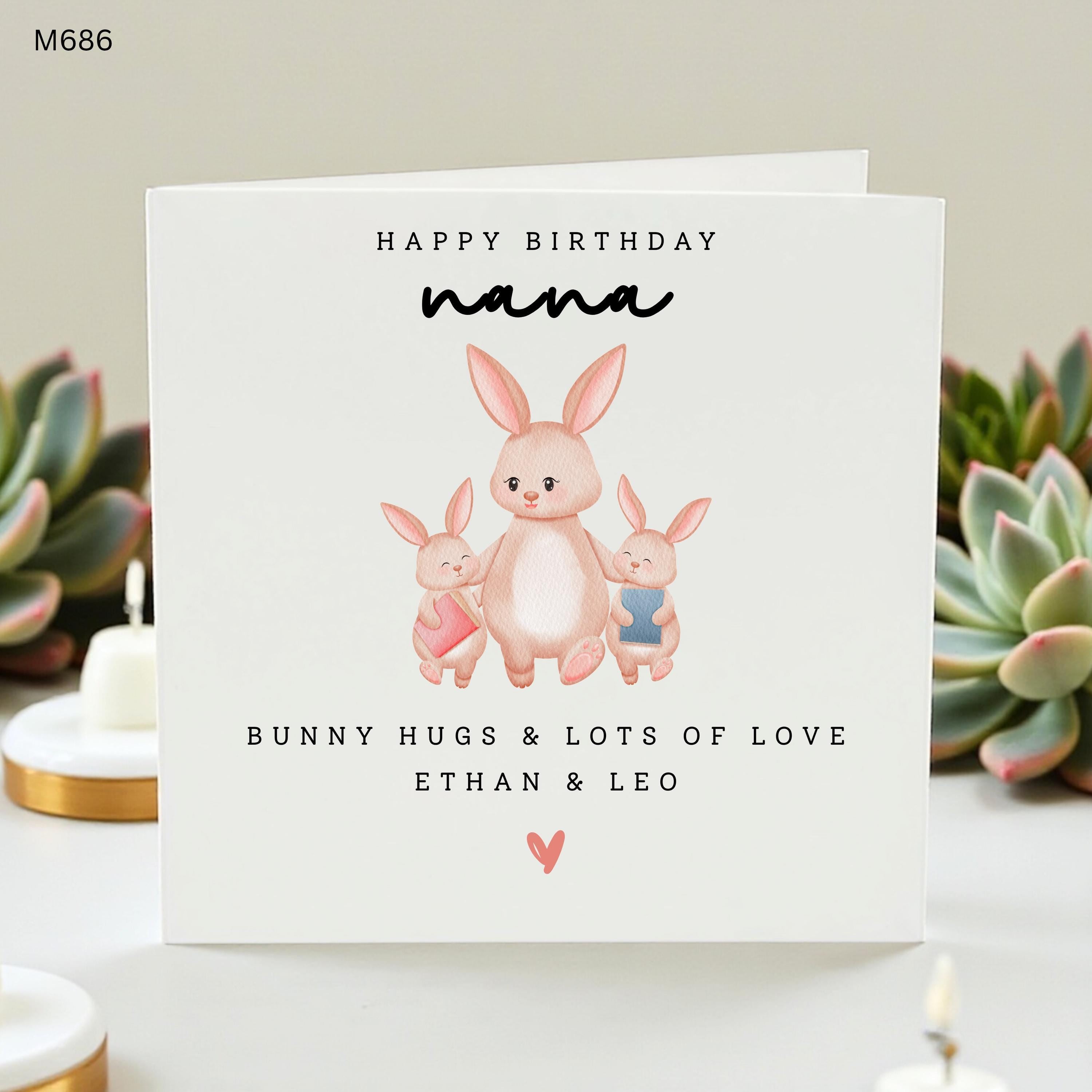 Personalised Nana Birthday Card, Happy Birthday Nana, Cute Bunny Rabbit Card, Birthday Card from Grandkids, Custom Nanna Card,