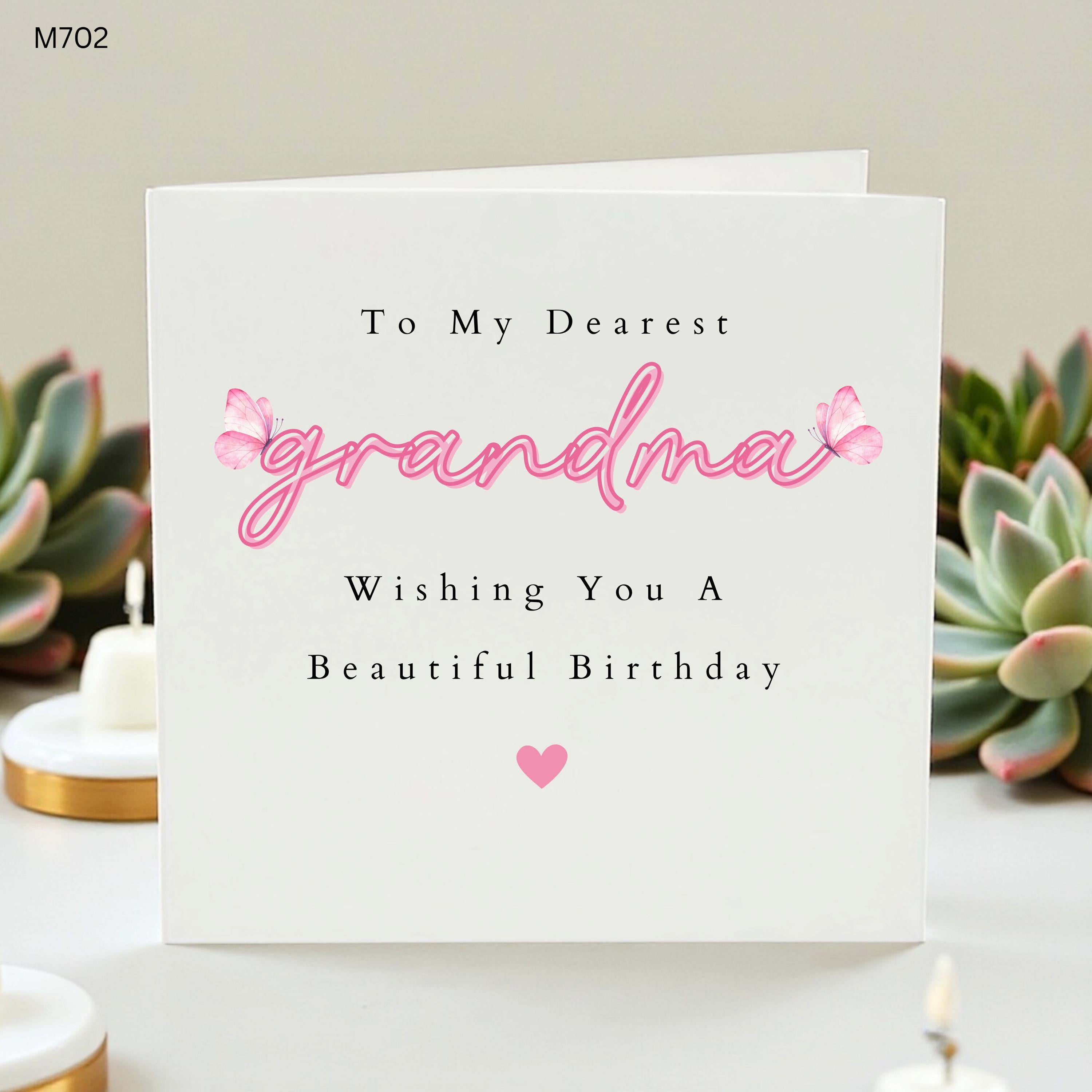 Dearest Grandma Birthday Card, Beautiful Birthday Wishes for Grandmother, Pink Butterfly Greeting Card, Cute Nana Granny Birthday Gift
