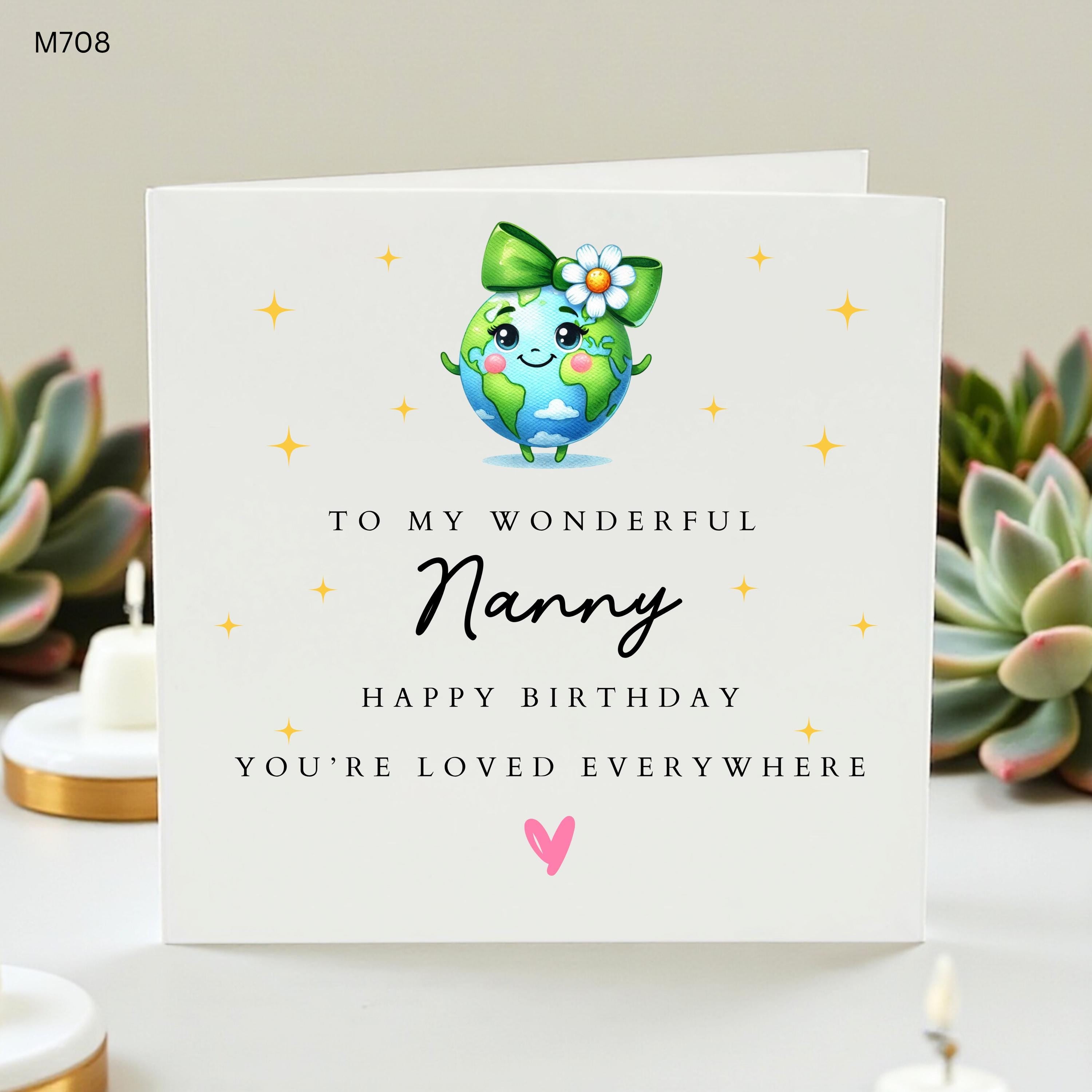 Personalized Nanny Birthday Card Custom Name Cute Earth Birthday Card for Nanny Grandmother Special Nan Grandma Birthday Card from Grandkids