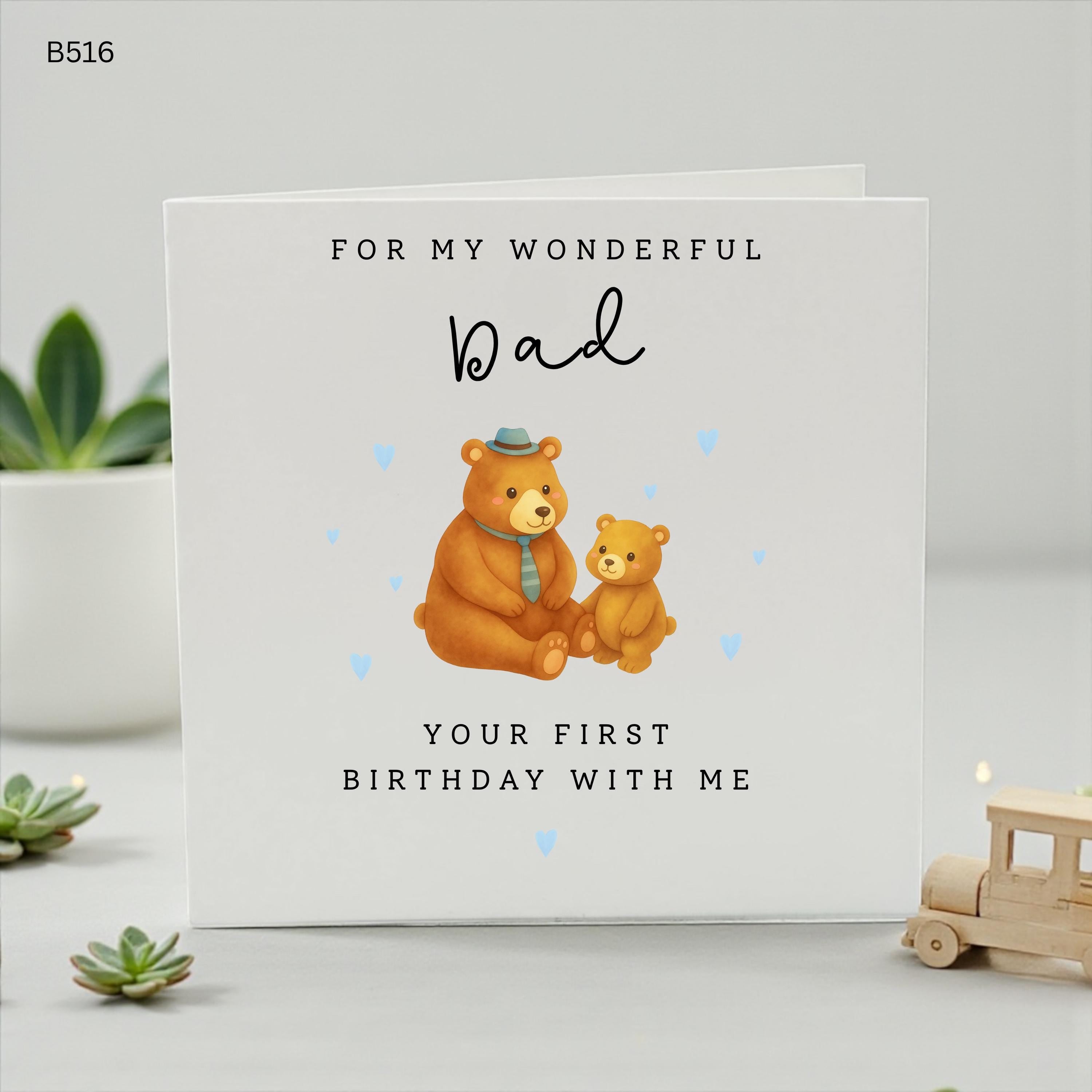 Daddy Birthday Card From Baby, First Birthday With Me Dad Card, Cute Teddy Bear Card for Dad, New Dad Birthday Keepsake Card
