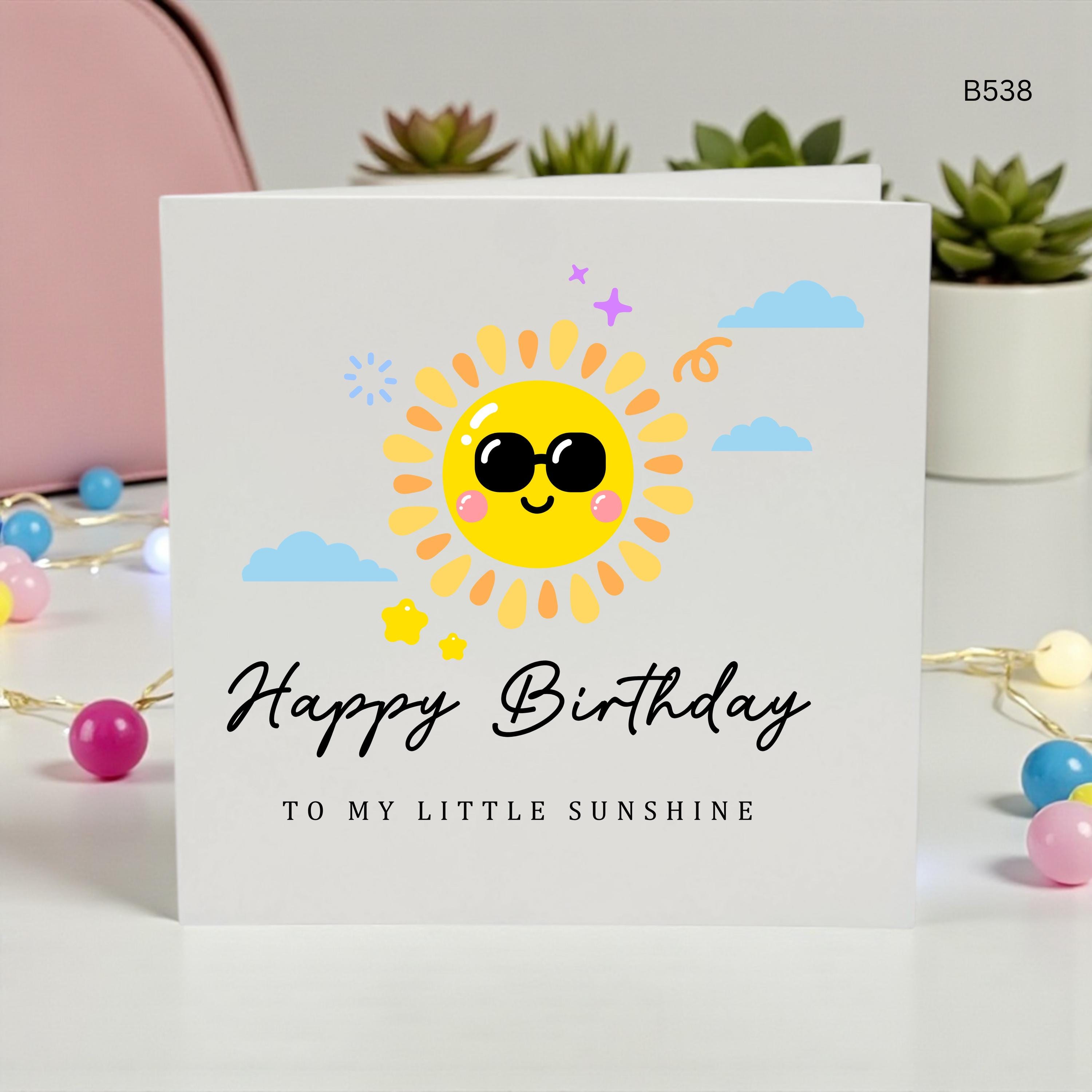 Little Sunshine Birthday Card, Cute Sunshine Birthday Card for Child, Happy Birthday Card for Daughter Son Grandchild, Bright Kids Card