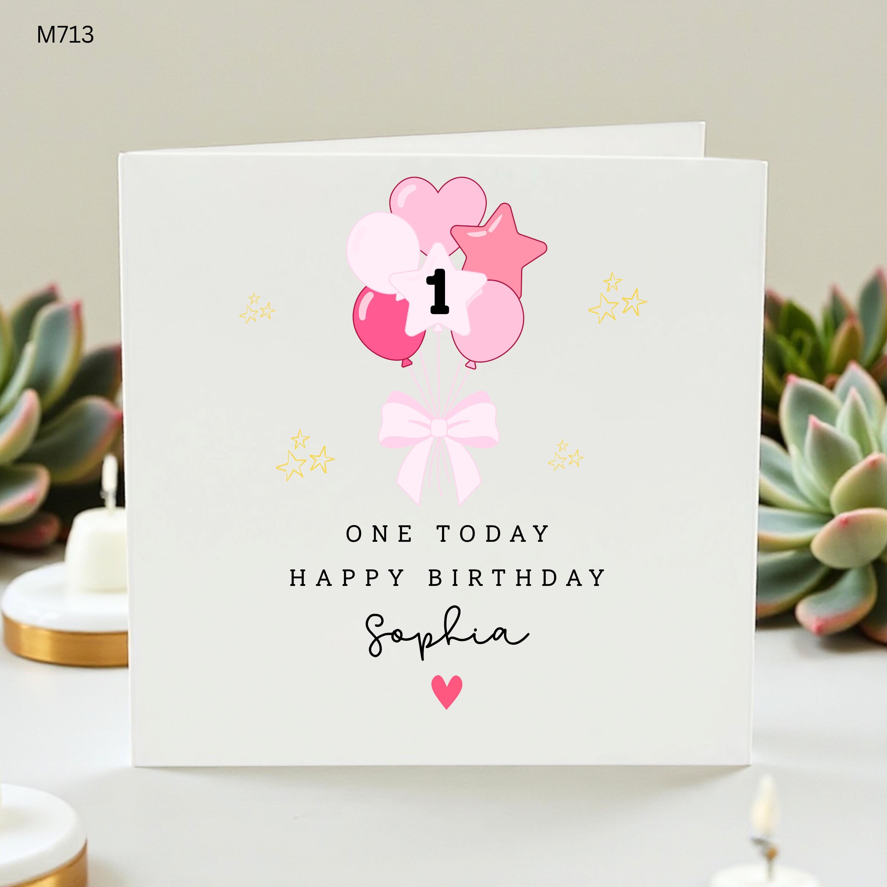 Personalised 1st Birthday Card Girl, One Today Birthday Card, Pink Balloon First Birthday Card, Custom Daughter Granddaughter Niece Card