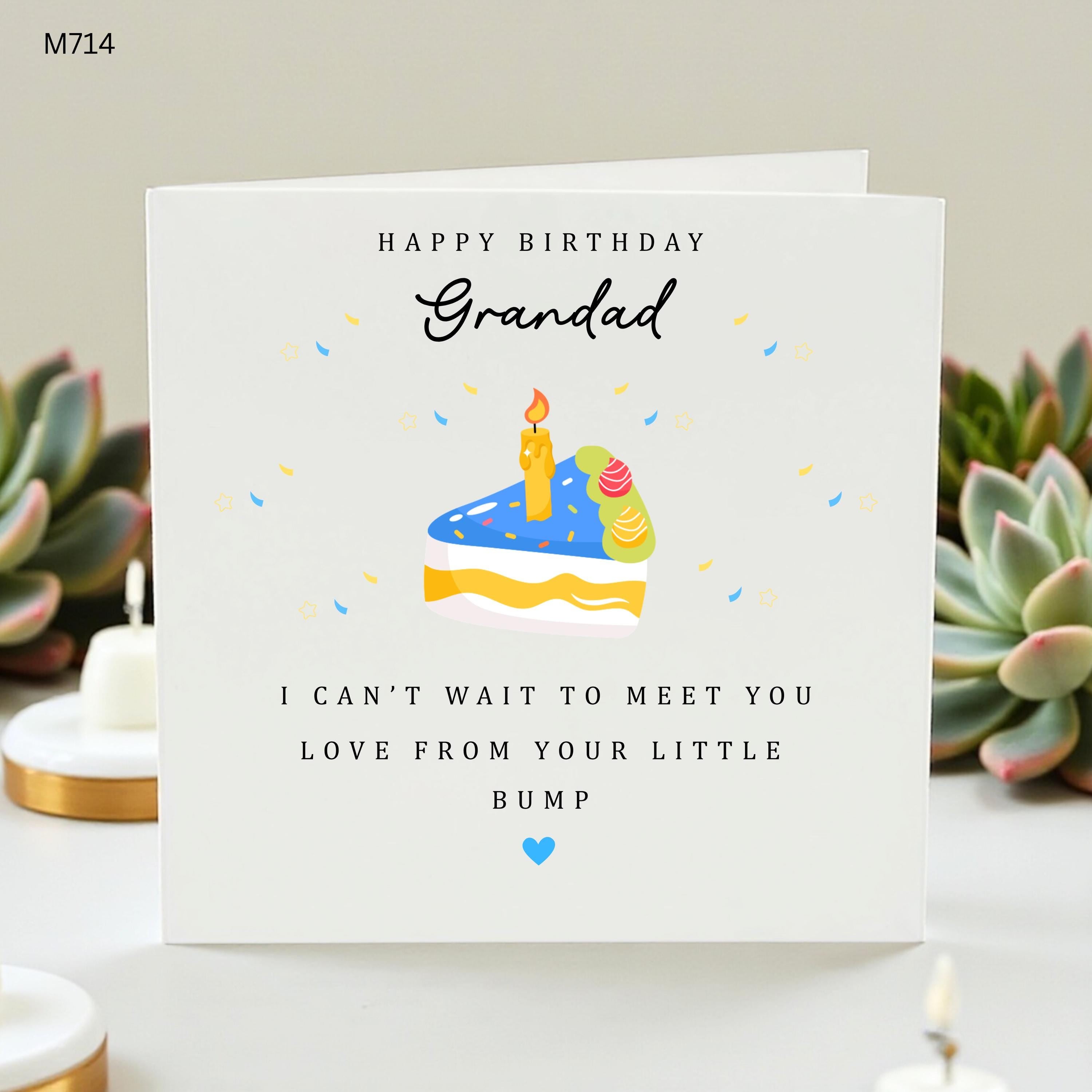 Personalised Grandad Birthday Card From Bump, Grandad To Be Card, Pregnancy Reveal Birthday Card, Cute Cake Grandfather Card