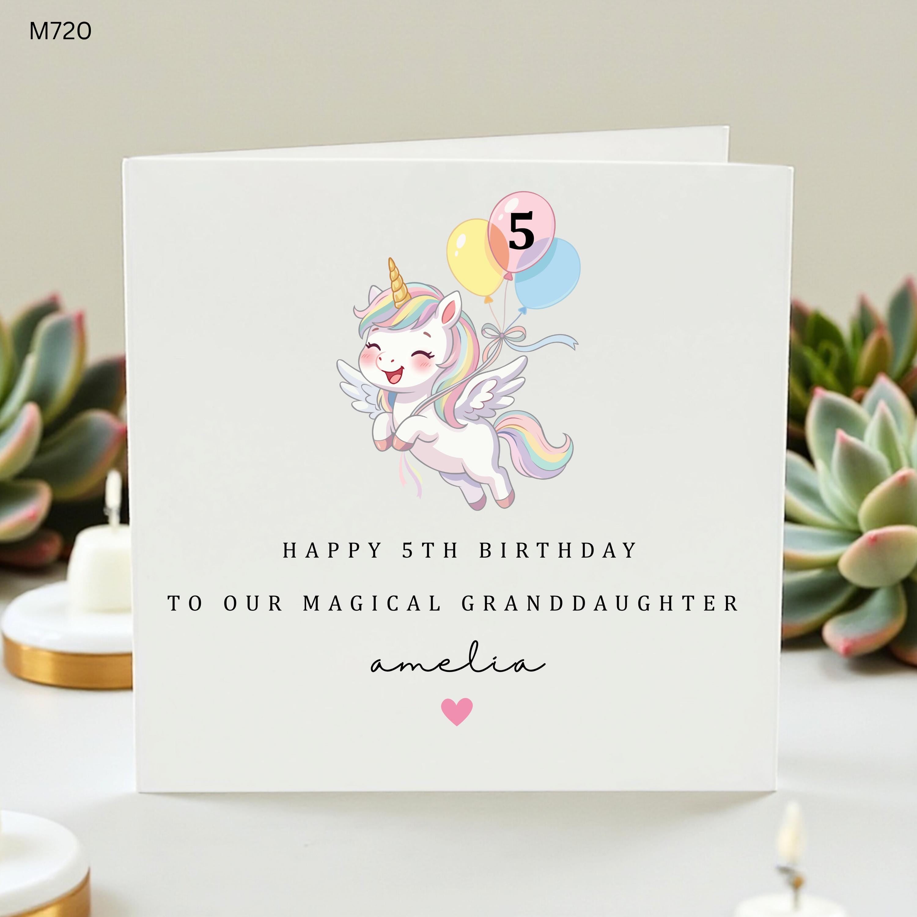 Personalised 5th Birthday Card For Granddaughter, Unicorn Birthday Card For Girl, Magical Age 5 Card From Grandma Grandad