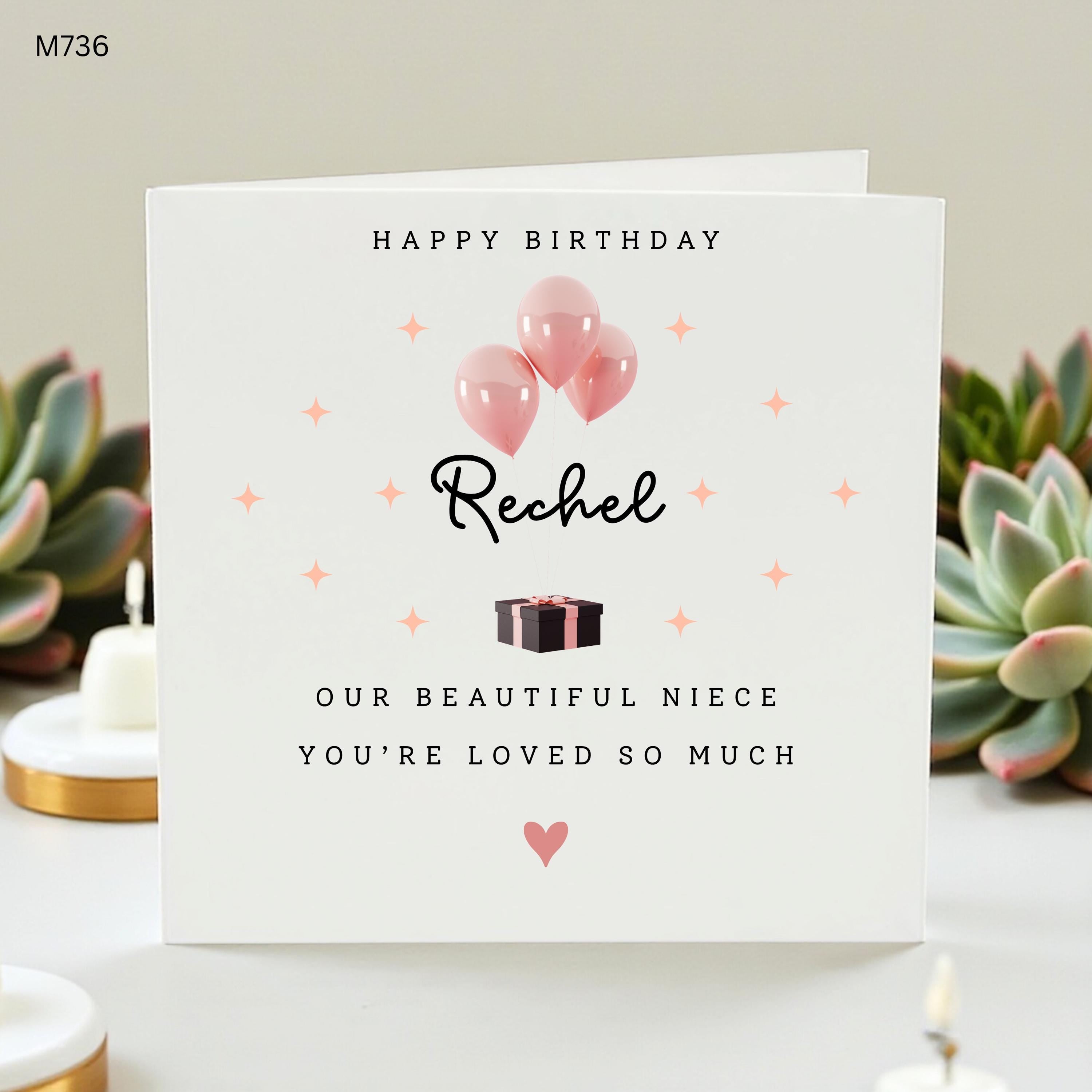 Personalised Niece Birthday Card, Custom Name Birthday Card For Niece, Pink Balloon Gift Card, Our Beautiful Niece Keepsake