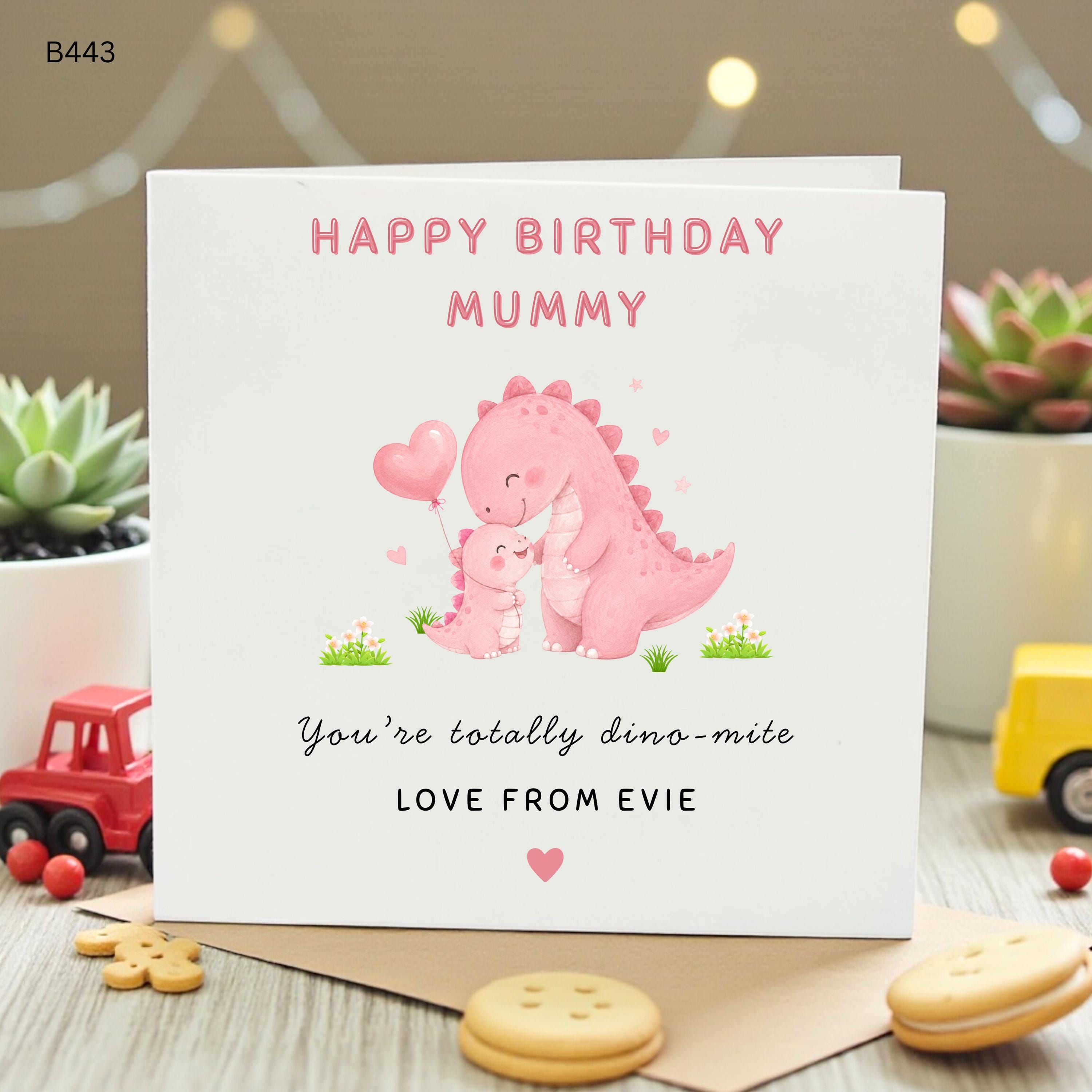 Birthday Card for Mummy, Cute Dinosaur Mummy Card, Personalised Mum Birthday Card from Daughter Son, Dino-Mite Mum Card