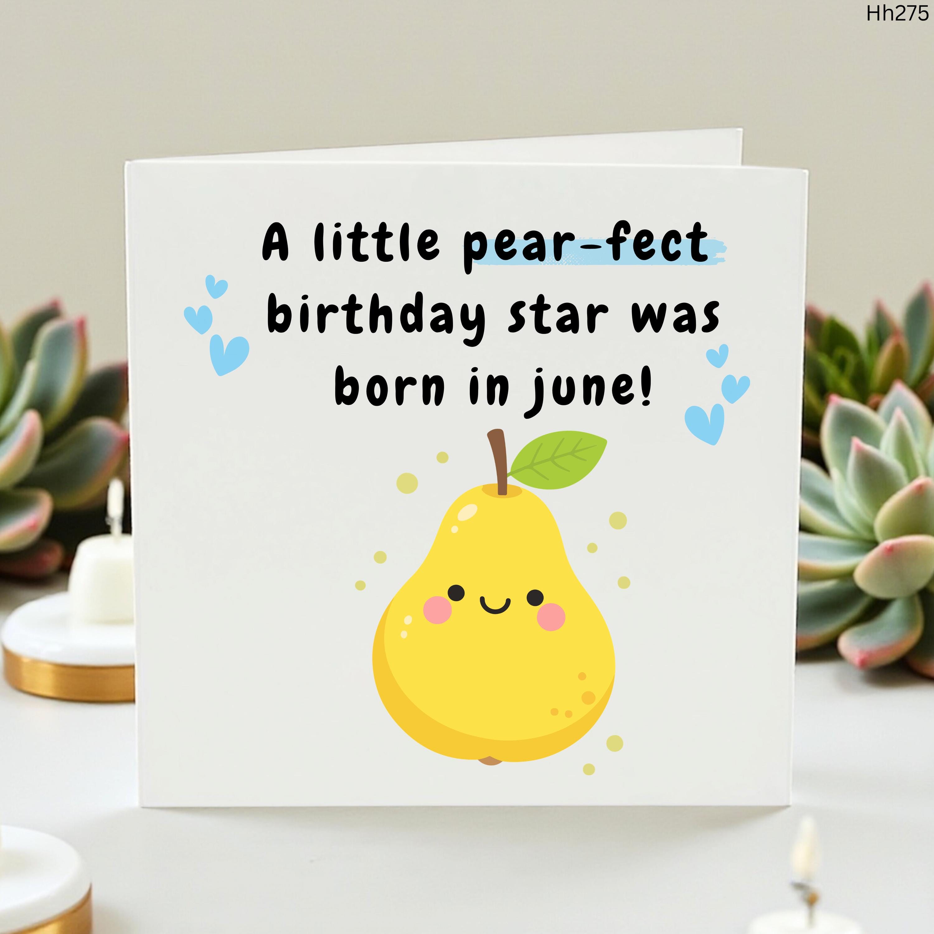 June Birthday Card For Kids, Cute Pear Birthday Card, Personalised Little Pear-fect Birthday Star Card, Daughter Granddaughter Niece