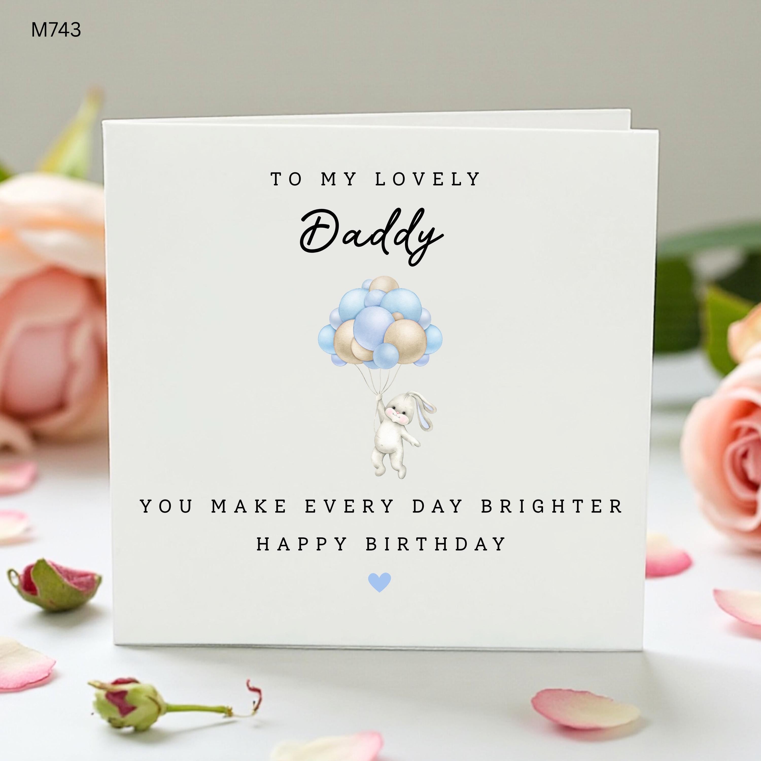 Personalised Daddy Birthday Card, Cute Bunny Balloon Card From Son Daughter, Lovely Dad Birthday Card, Custom Daddy Gift