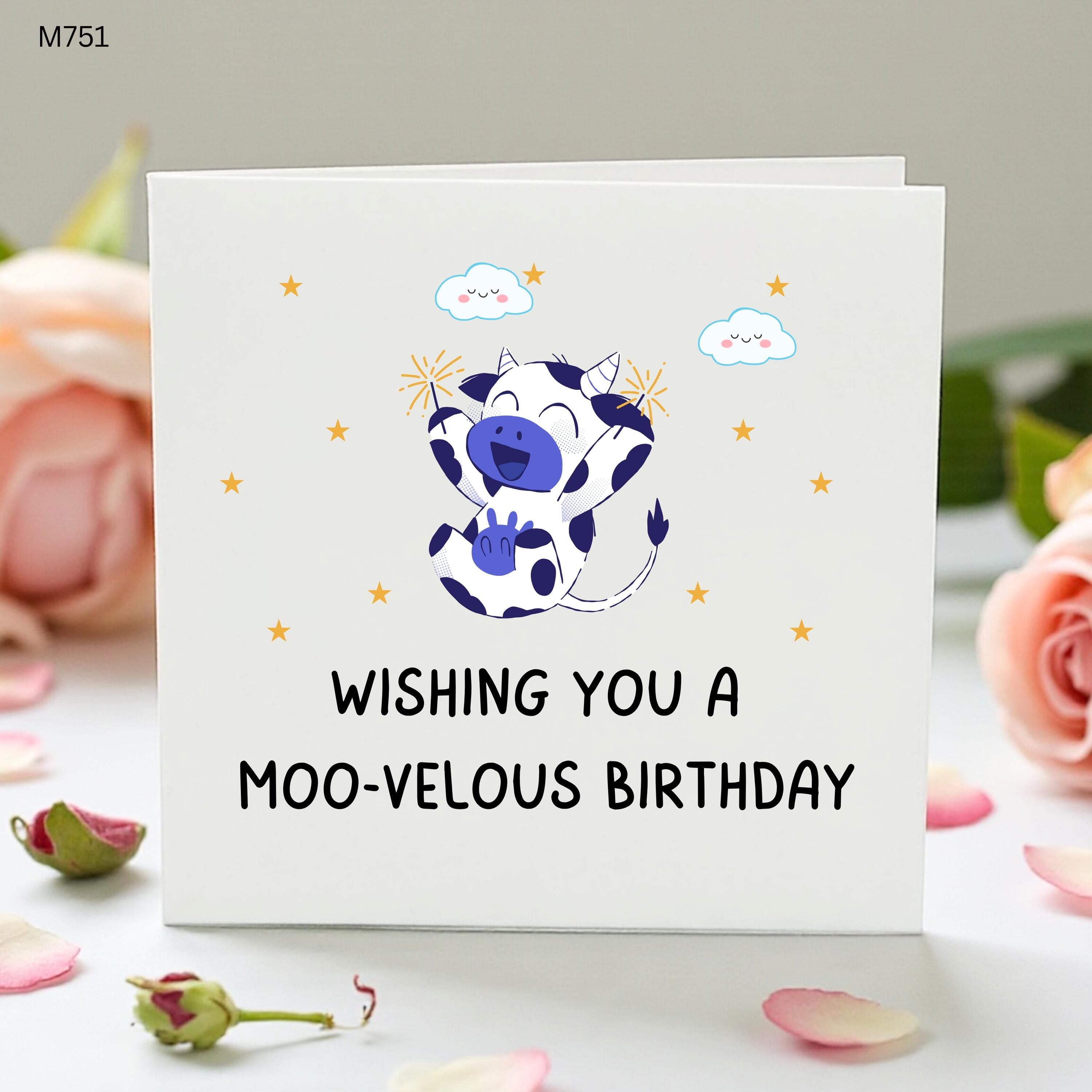 Funny Cow Birthday Card, Moo Velous Birthday Card, Cute Animal Birthday Card, Cow Pun Card, Fun Birthday Card For Kids Adults