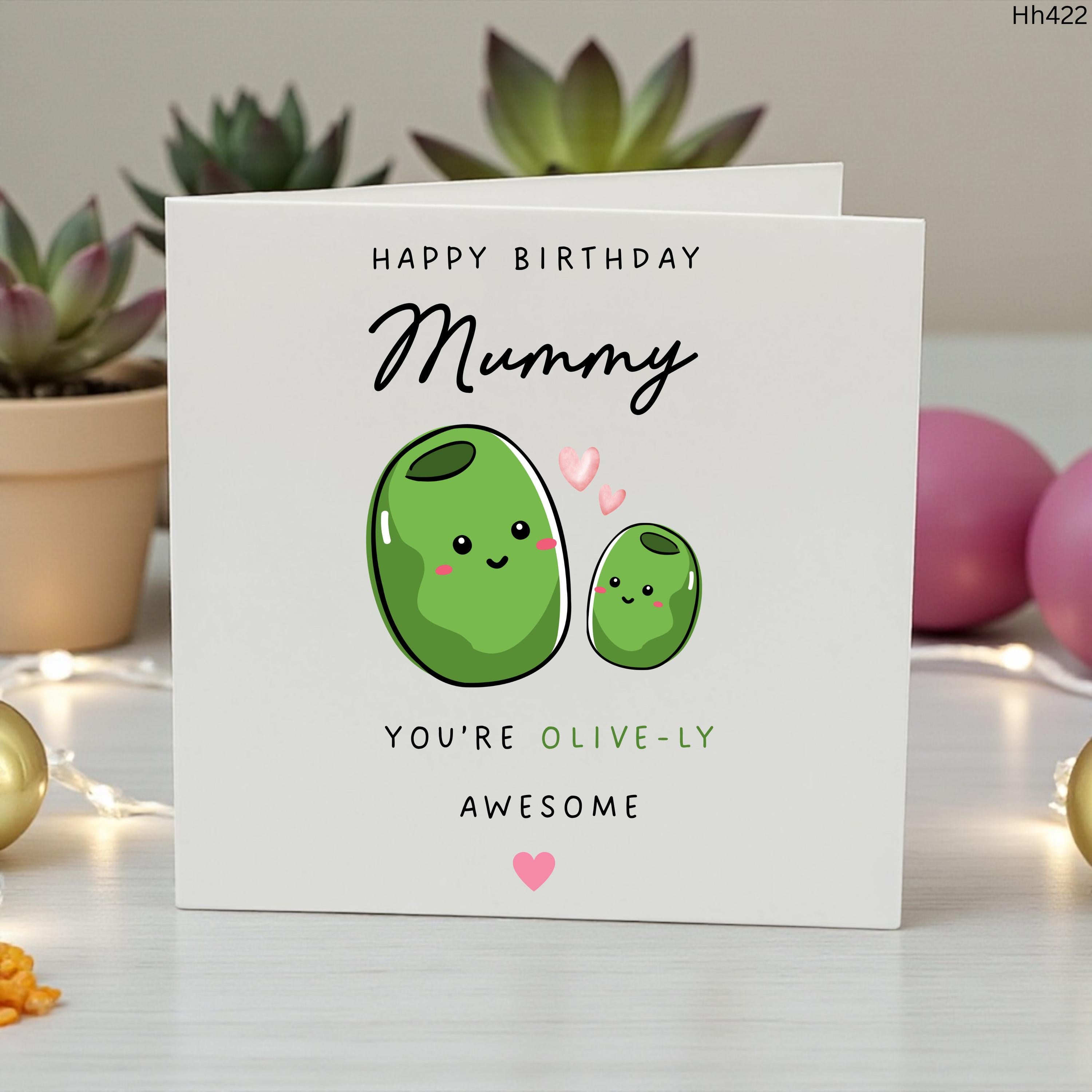 Personalised Mummy Birthday Card, Cute Olive Mum Card, Funny Birthday Card For Mummy, Olive-Ly Awesome Mum Card From Kids