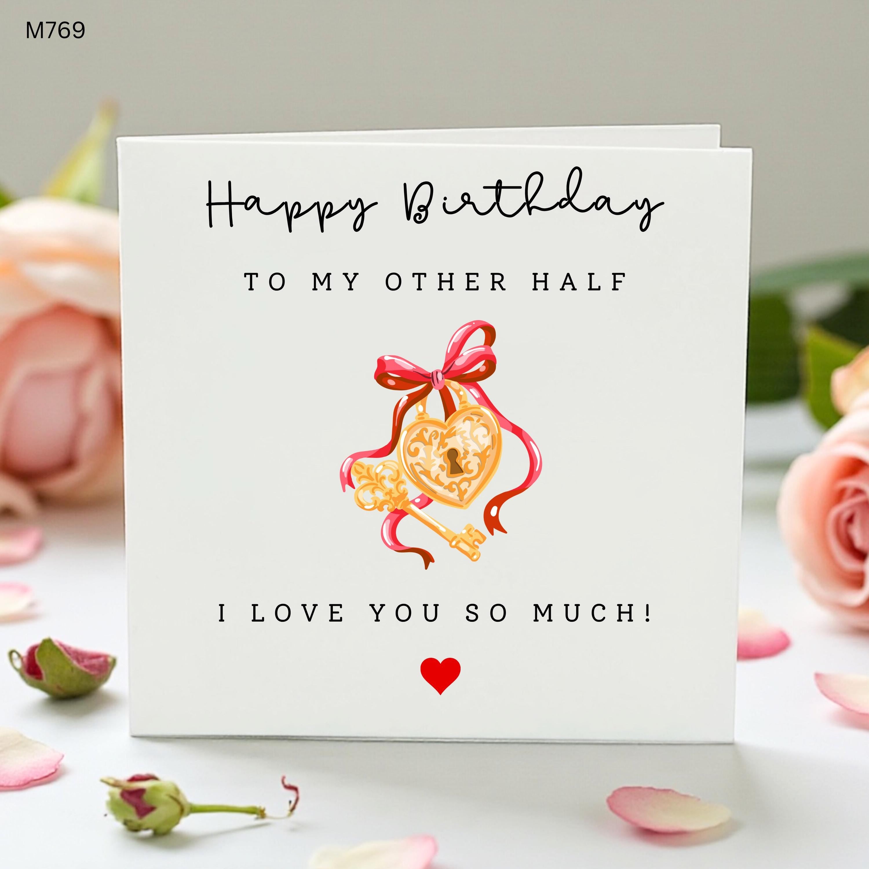 Romantic Birthday Card for Other Half, Husband Wife Partner Birthday Card, Heart Lock and Key Love Card, Boyfriend Girlfriend Card