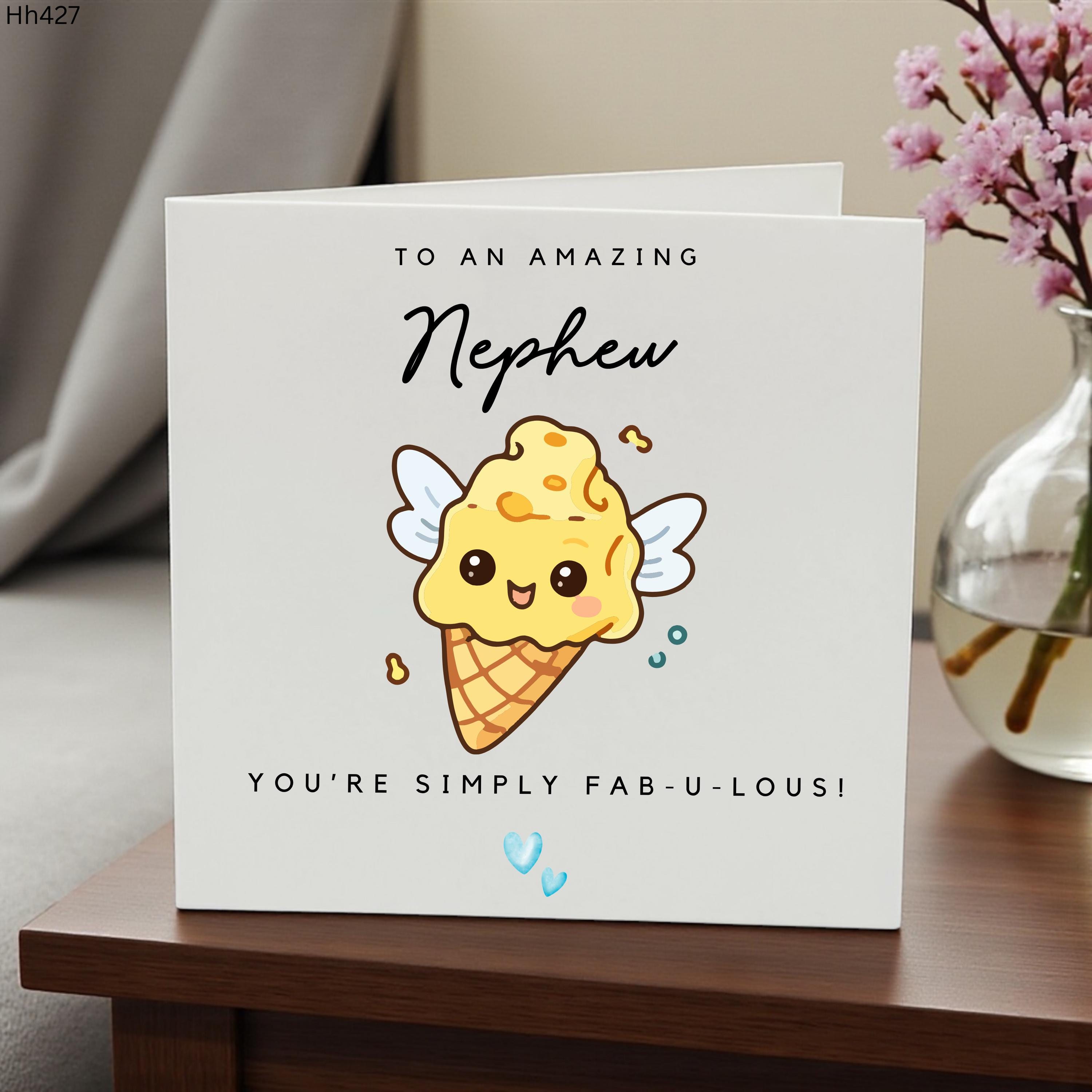 Personalised Nephew Birthday Card, Cute Ice Cream Birthday Card For Nephew, Fab-U-Lous Funny Kids Card, Sweet Birthday Card