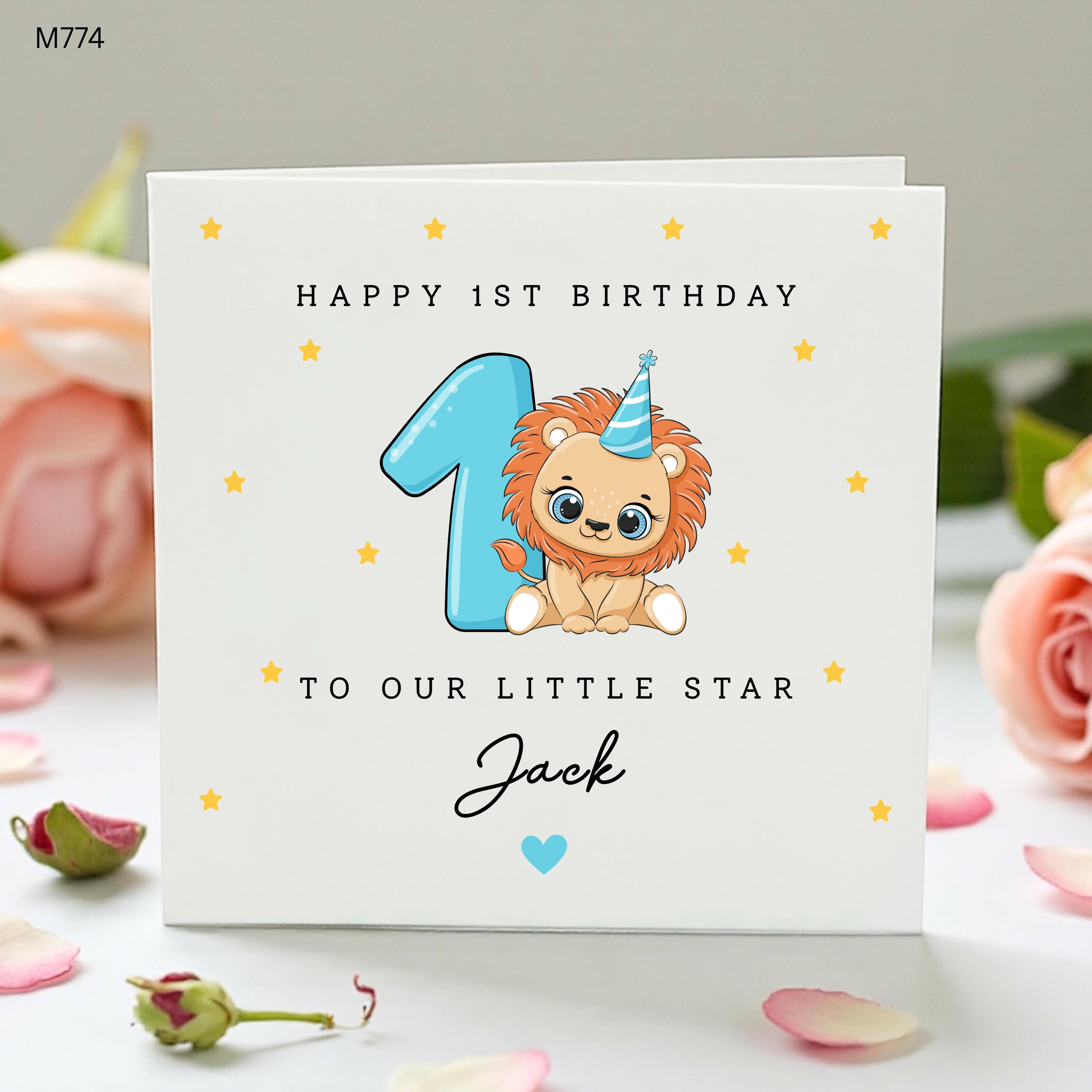 Personalised 1st Birthday Card for Boy, Little Star Jack Card, Cute Lion First Birthday Card, Son Grandson Nephew Card