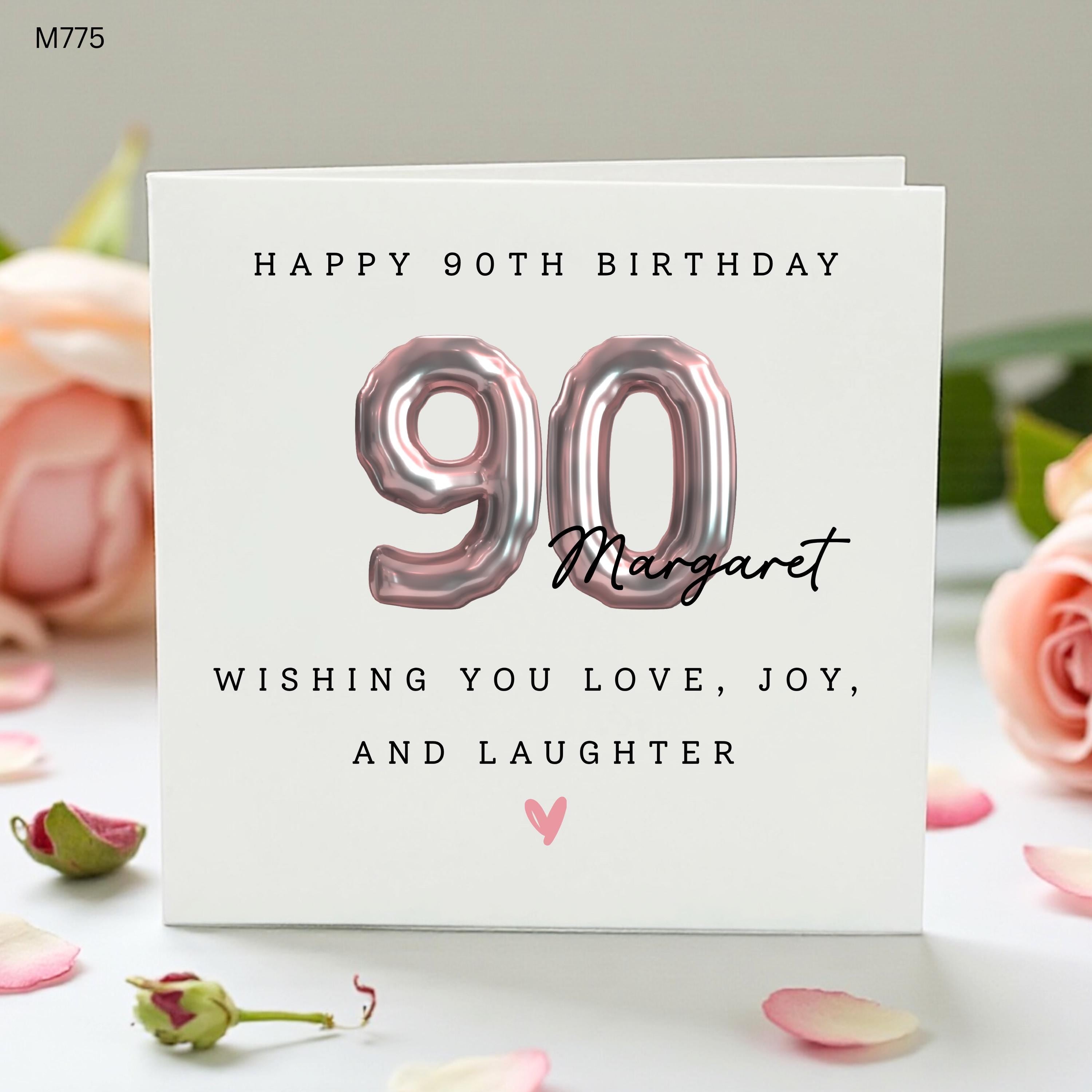 Personalised 90th Birthday Card, Margaret 90th Birthday Card, Rose Gold Milestone Birthday Card, Mum Nan Grandma Keepsake Card