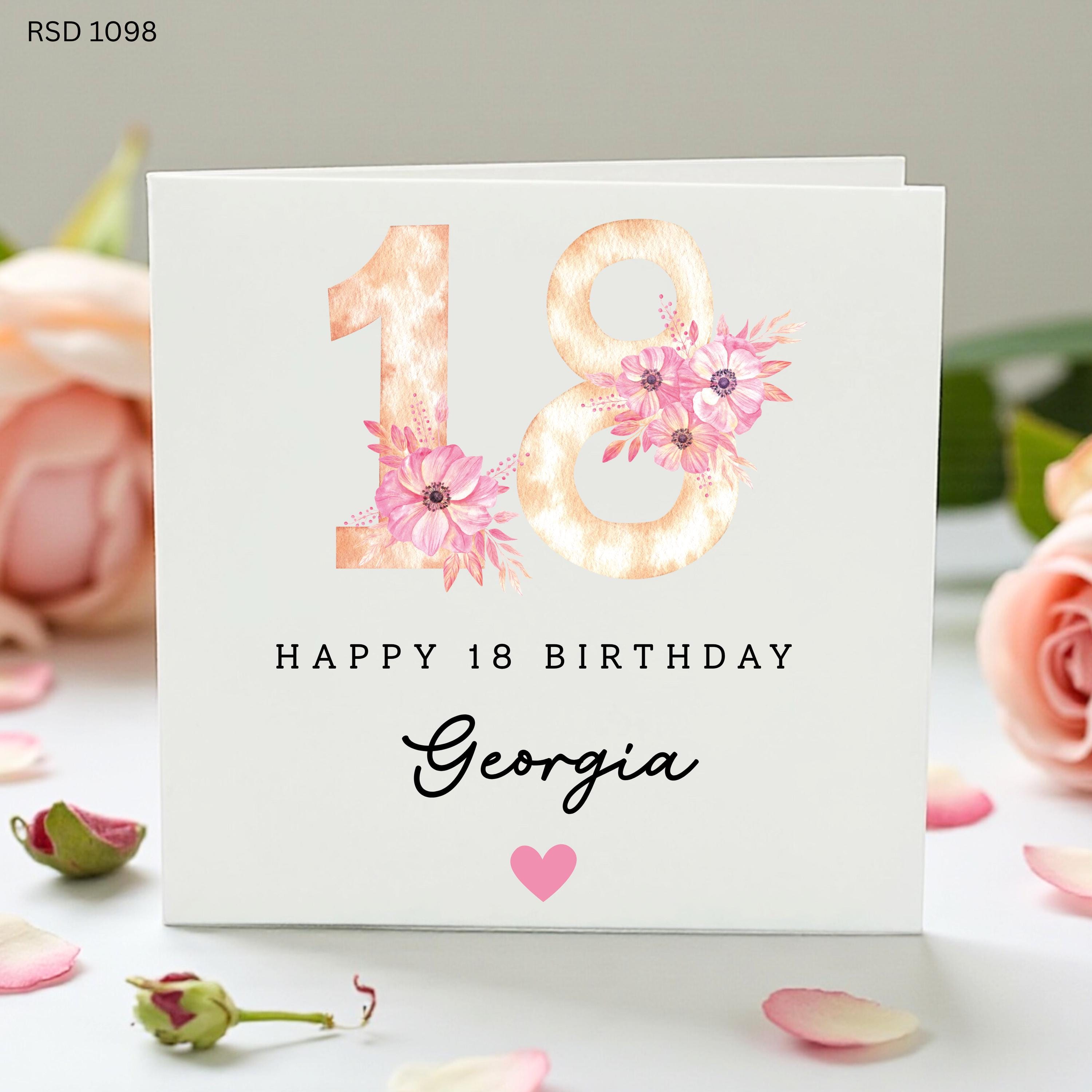 Personalised 18th Birthday Card Girl, Floral 18 Birthday Card, Rose Gold Age 18 Card, Daughter Granddaughter Niece Keepsake