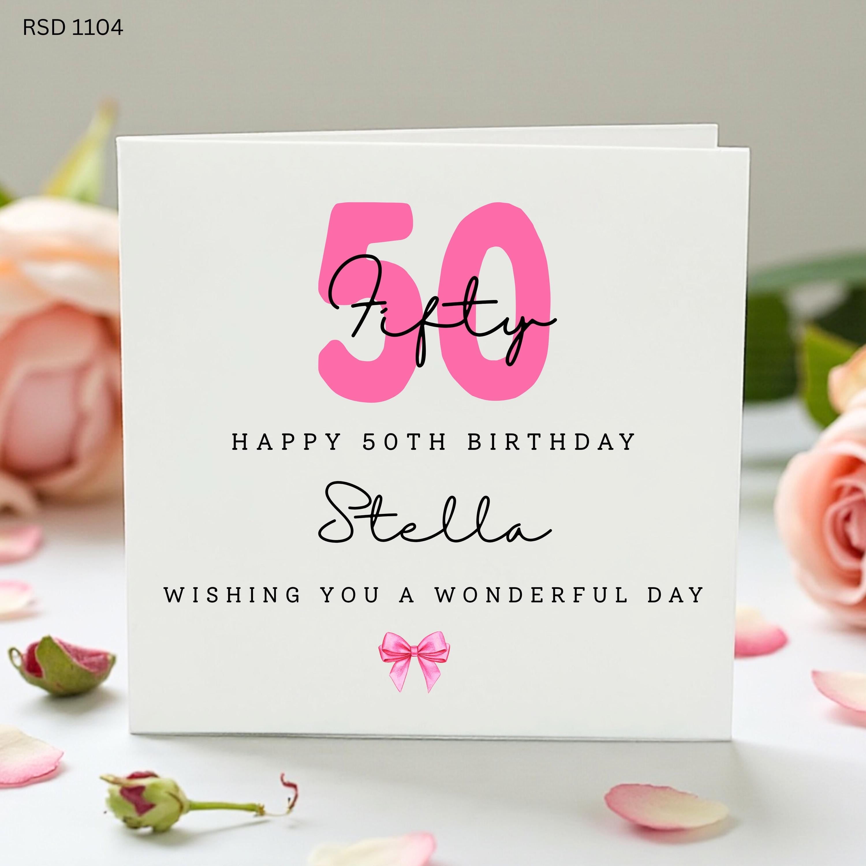 Personalised 50th Birthday Card For Her, Pink Fiftieth Birthday Card, Custom Name Milestone Card, Wife Sister Mum Friend Card