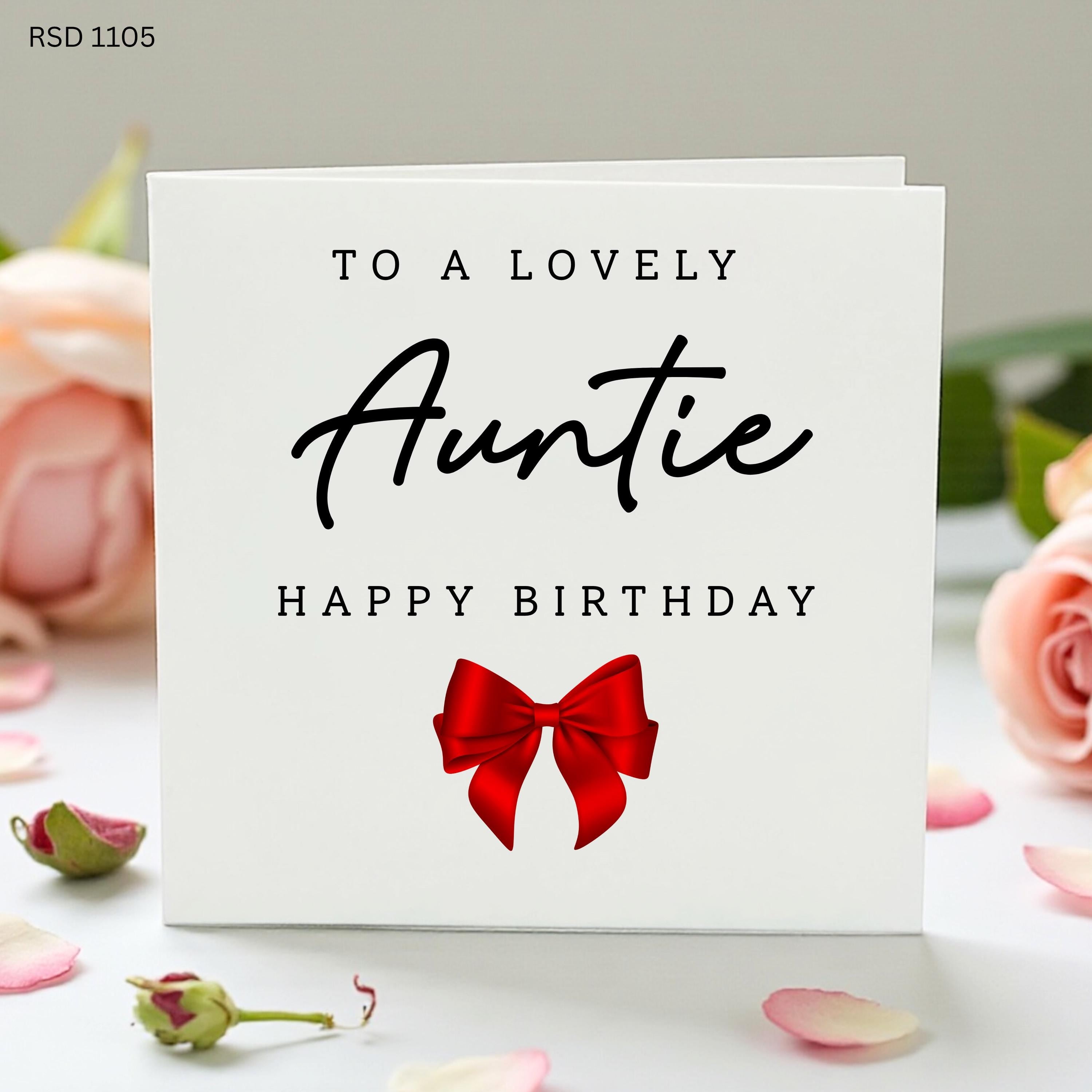Auntie Birthday Card, Lovely Auntie Birthday Card, Birthday Card For Auntie, Cute Red Bow Card, Aunty Card From Niece Nephew