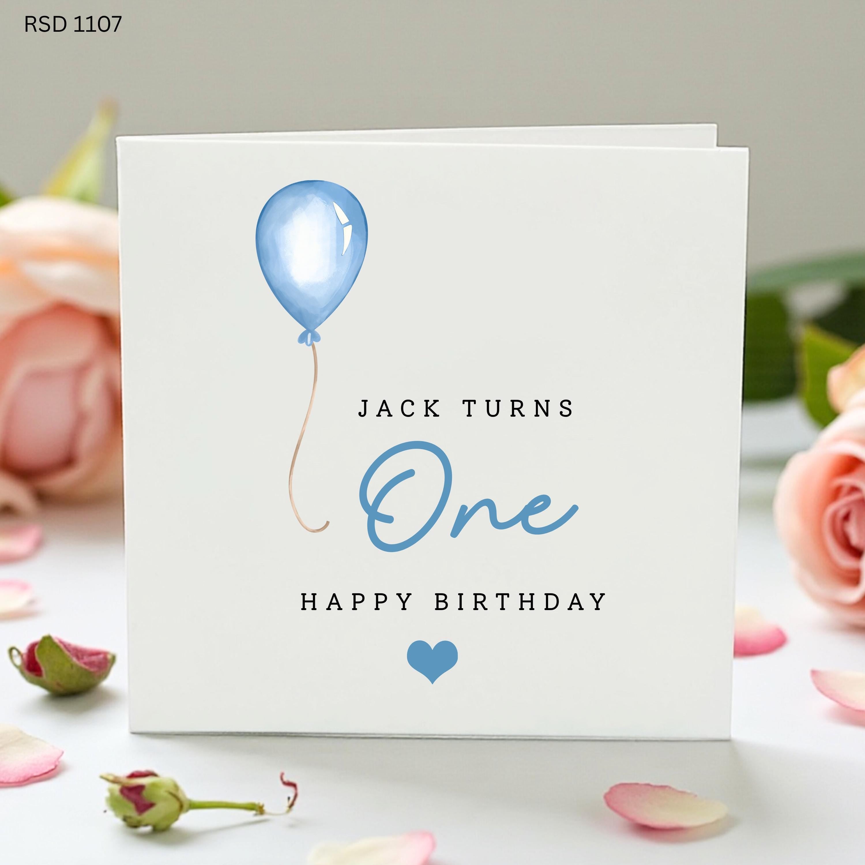 Personalised 1st Birthday Card For Boy, Blue Balloon Turns One Card, Baby Boy First Birthday Card, Custom Name Age One Card
