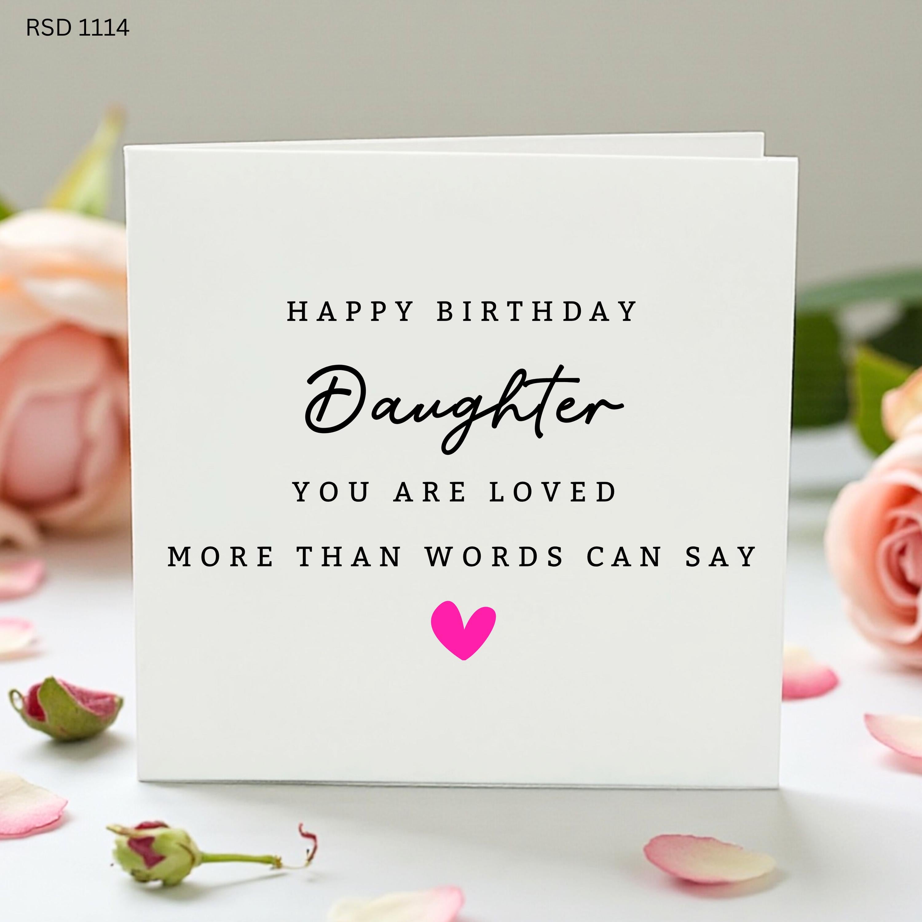 Daughter Birthday Card, You Are Loved More Than Words Card, Sentimental Birthday Card For Daughter, Pink Heart Card From Mum Dad