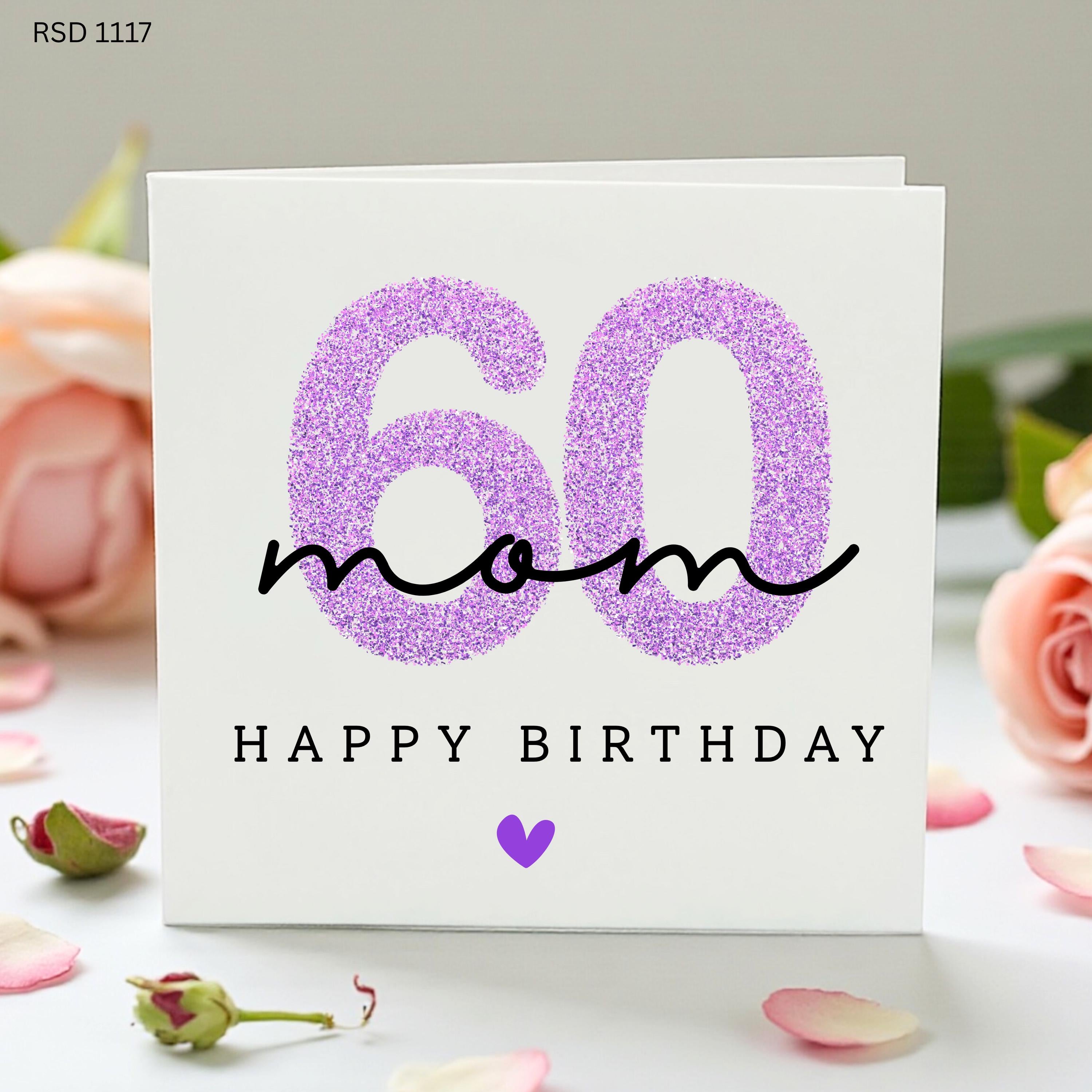 Personalised 60th Birthday Card for Mom, Purple Glitter Mum Birthday Card, Sixtieth Birthday Card, Mother Milestone Card