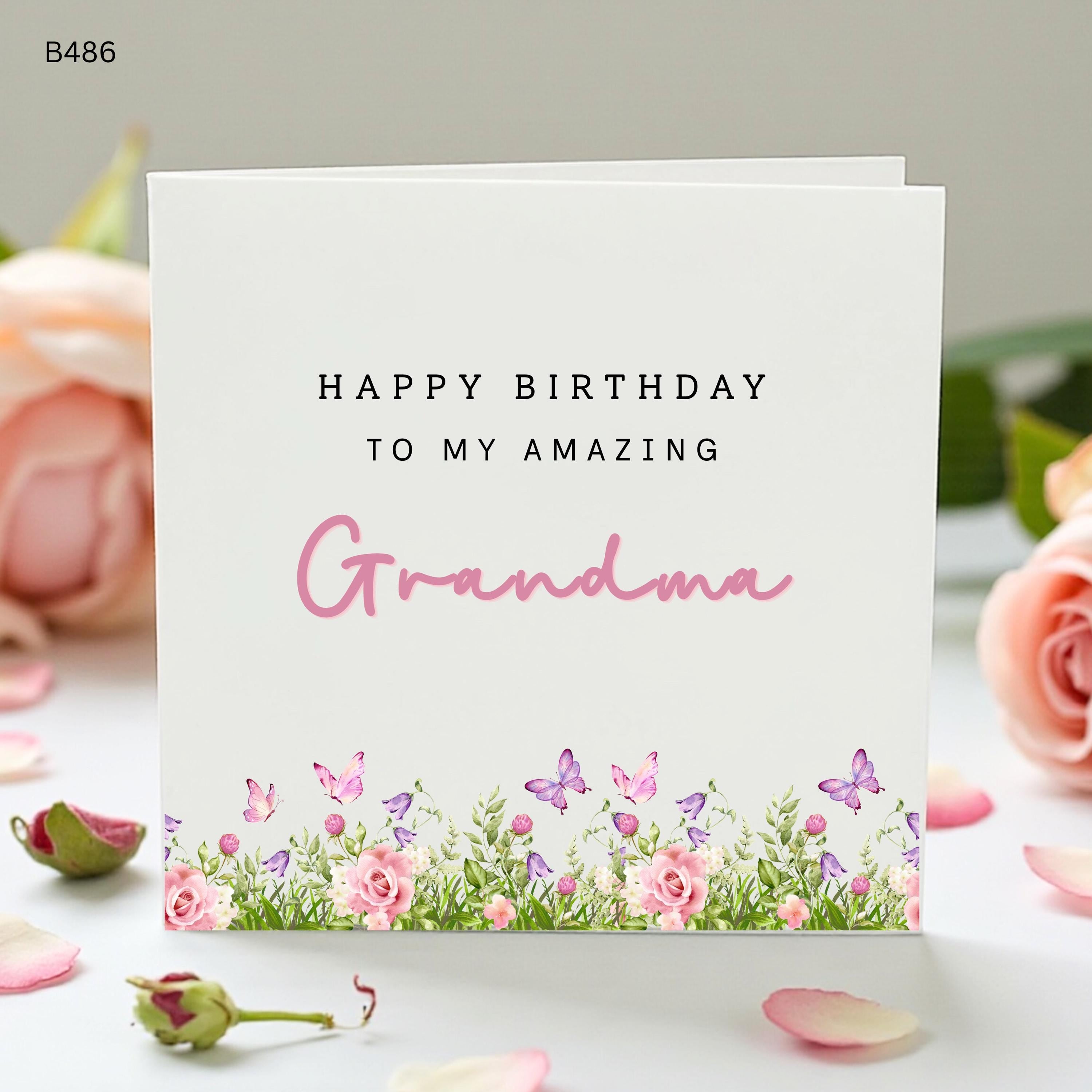 Grandma Birthday Card, Personalised Grandma Card, Amazing Grandma Floral Card, Butterfly Birthday Gift For Nan Nana Granny