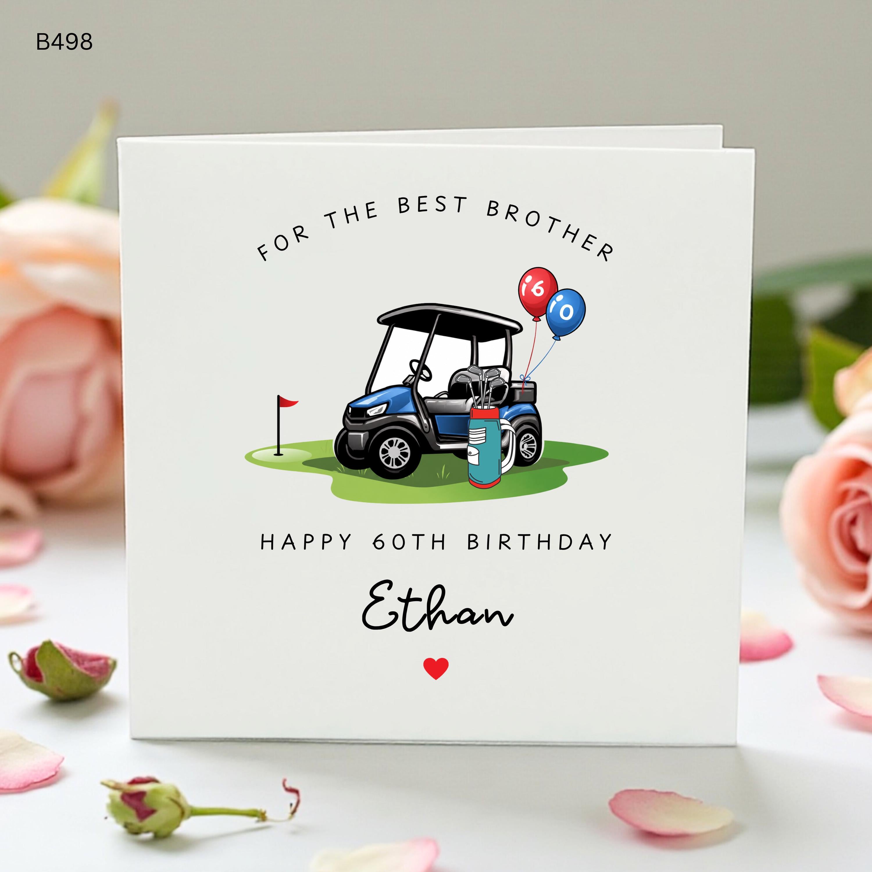 Personalised 60th Birthday Card for Brother, Golf Buggy Birthday Card, Golfer Brother Card, Custom Name 60th Card Gift
