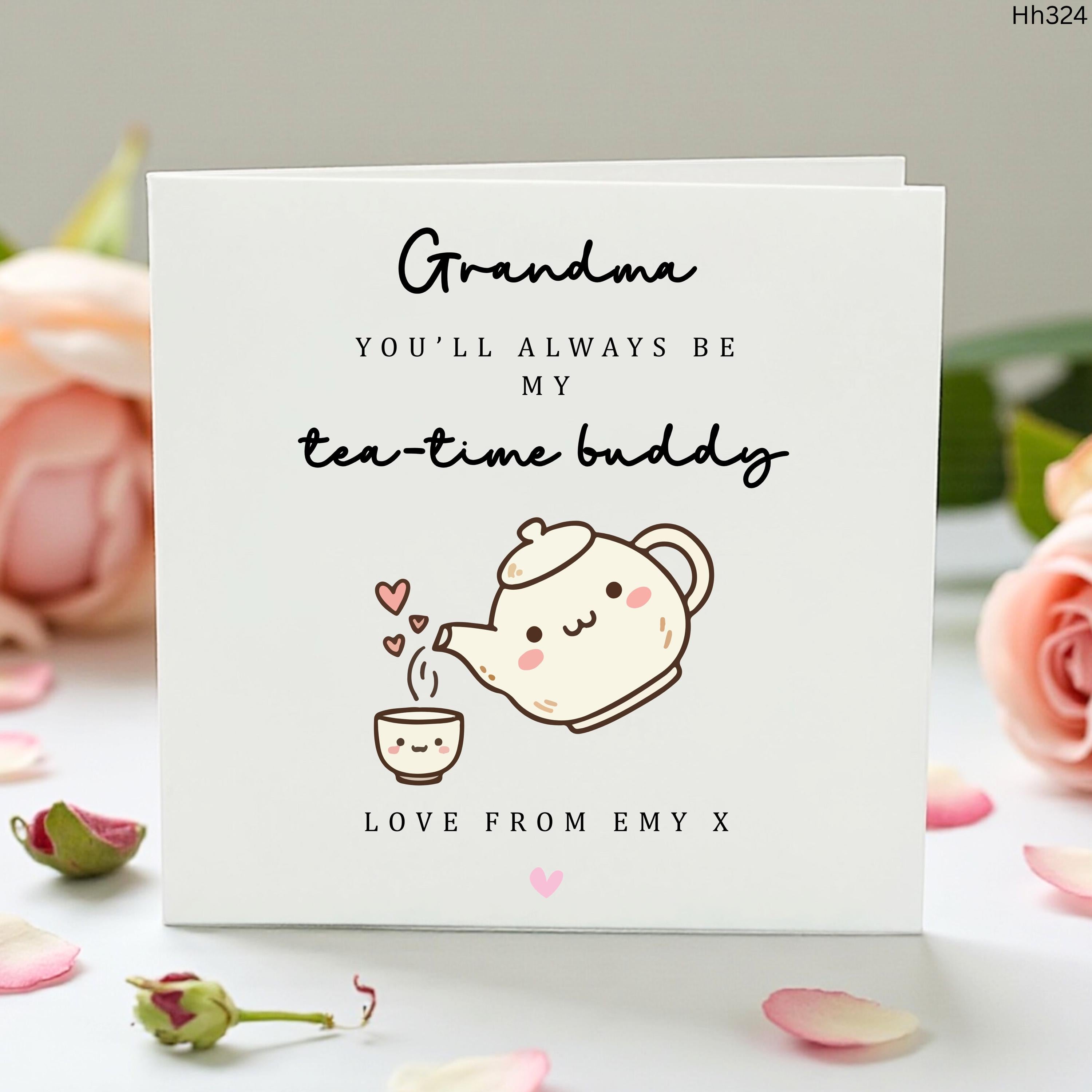 Cute Grandma Birthday Card - Tea Time Buddy Teapot Greeting Card from Grandchild - Sweet Grandmother Card for Her