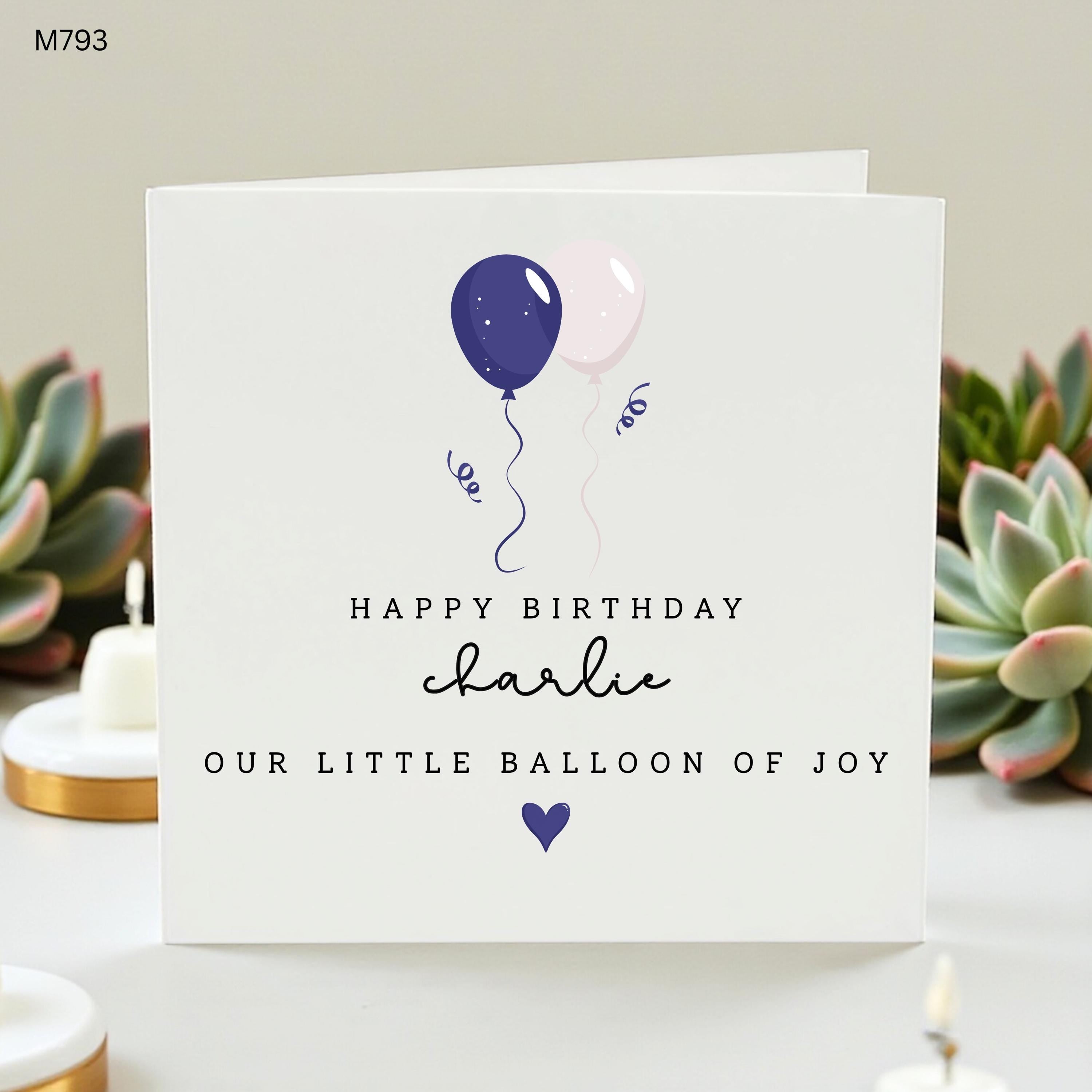 Personalised Child Birthday Card, Cute Balloon Birthday Card, Kids Name Card, Son Daughter Grandchild Birthday Gift