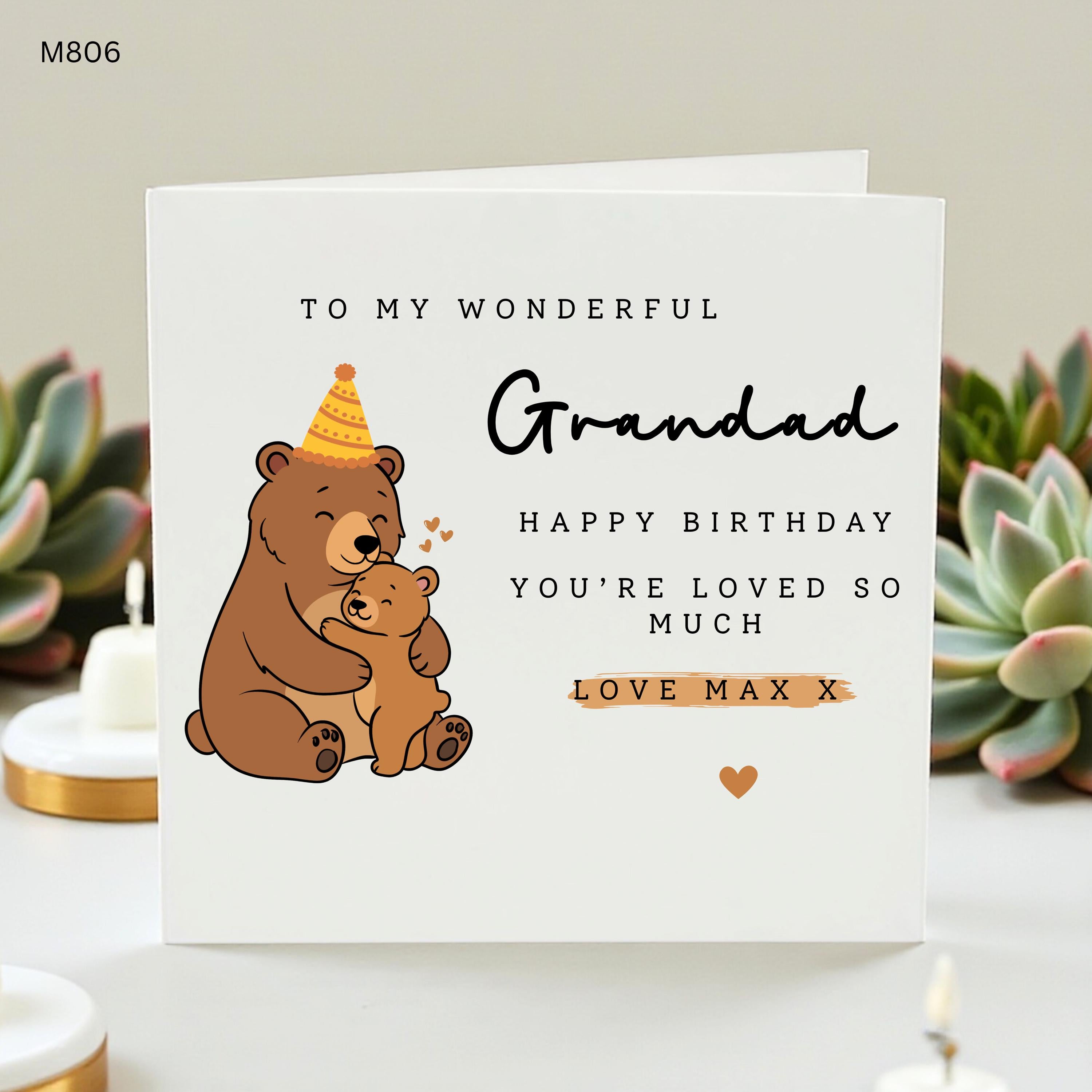 Personalised Grandad Birthday Card, Cute Bear Grandad Card From Grandchild, Wonderful Grandpa Gift, Custom Name Card