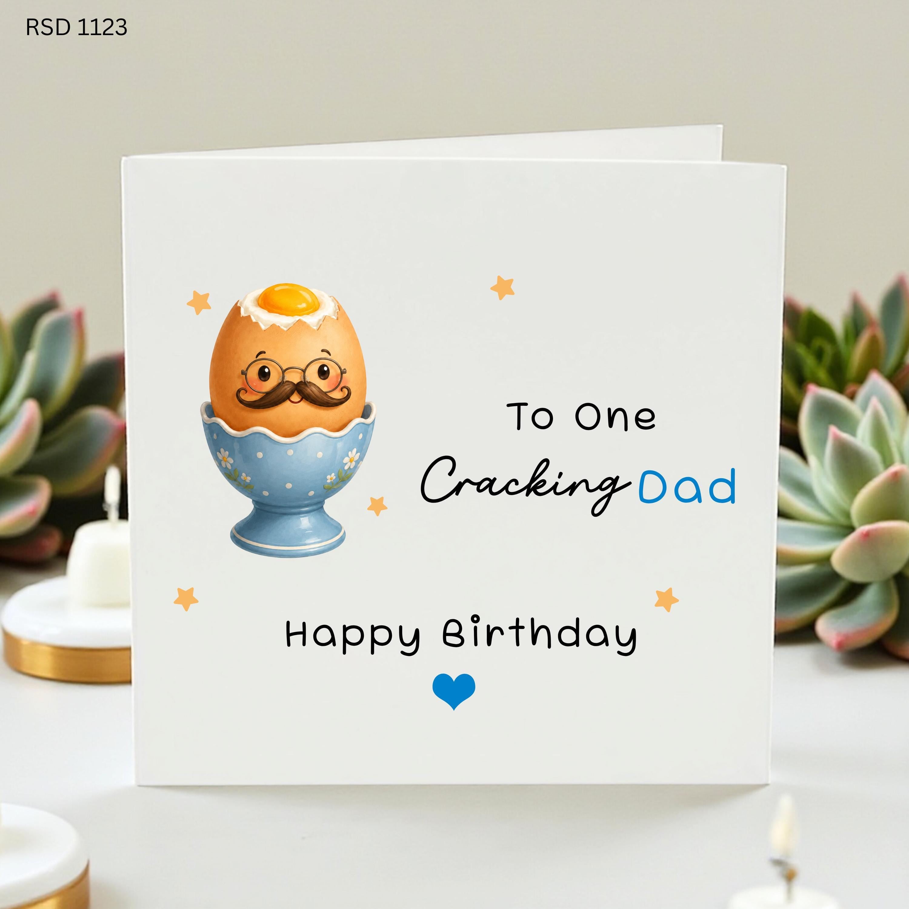 Funny Dad Birthday Card, Cracking Dad Egg Pun Card, Personalised Birthday Card for Dad, Cute Father Birthday Gift From Son Daughter