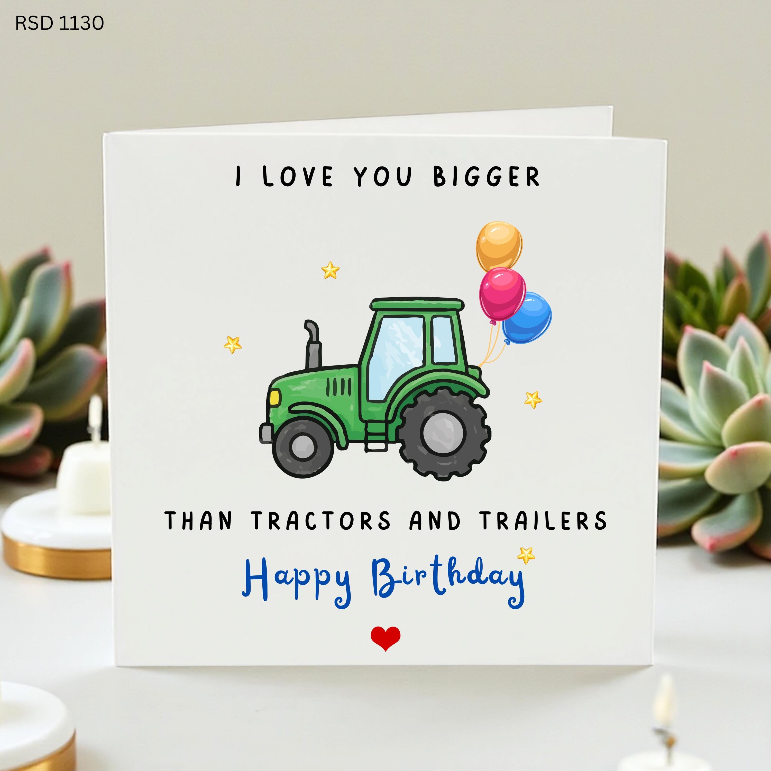 Tractor Birthday Card, I Love You Bigger Than Tractors and Trailers, Kids Birthday Card, Personalised Son Grandson Nephew Card