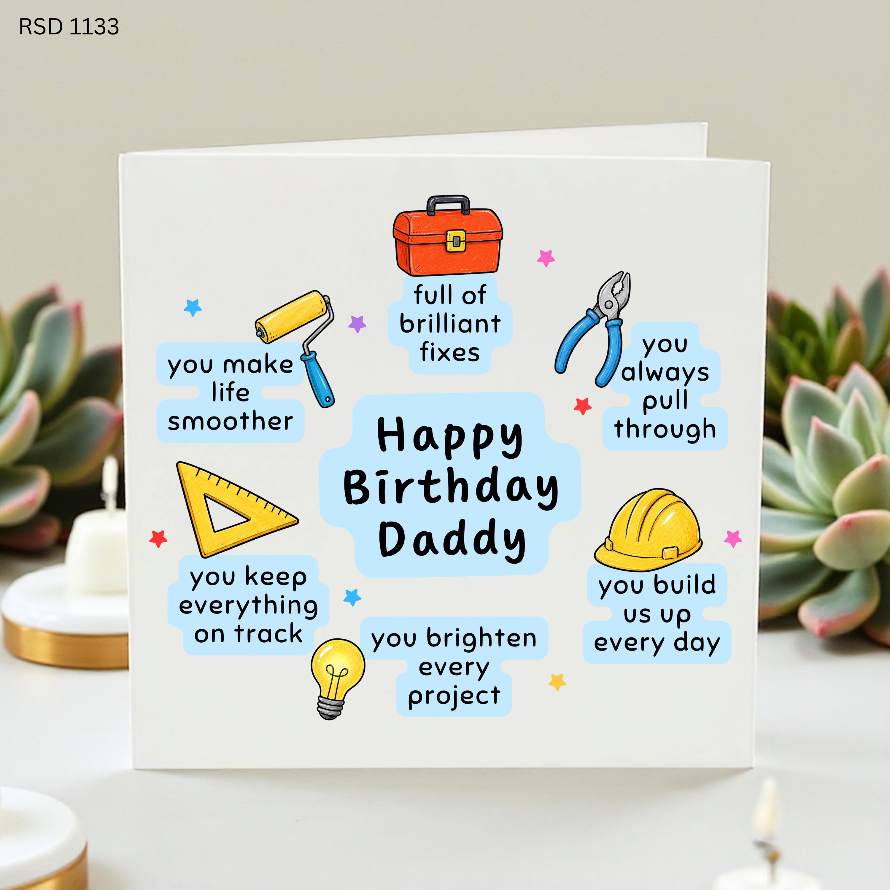 Daddy Birthday Card, DIY Tools Card for Daddy, Handy Dad Fixer Card, Personalised Birthday Card From Son Daughter