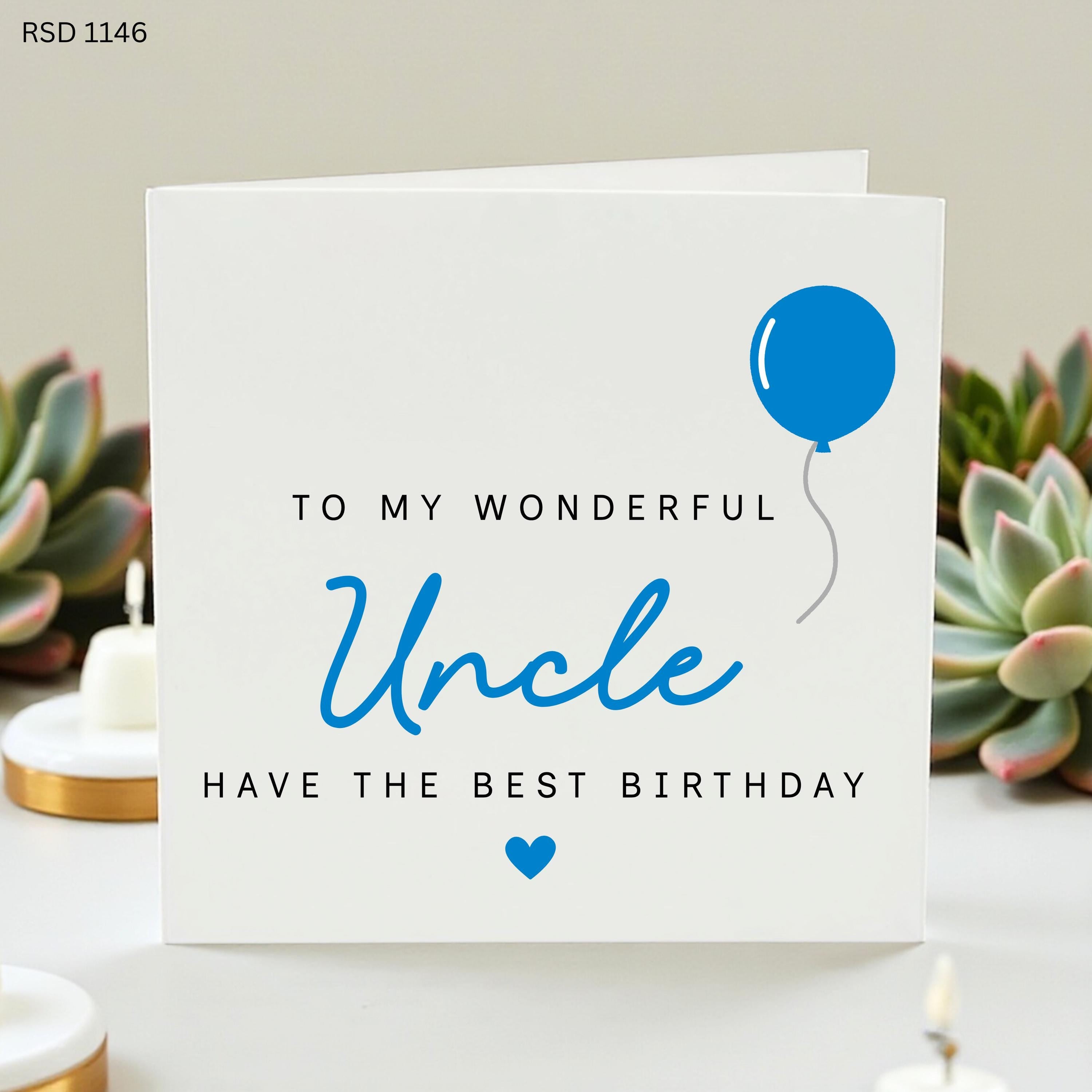 Uncle Birthday Card, Wonderful Uncle Card, Personalised Uncle Birthday Gift, Blue Balloon Card, Cute Birthday Card From Niece Nephew