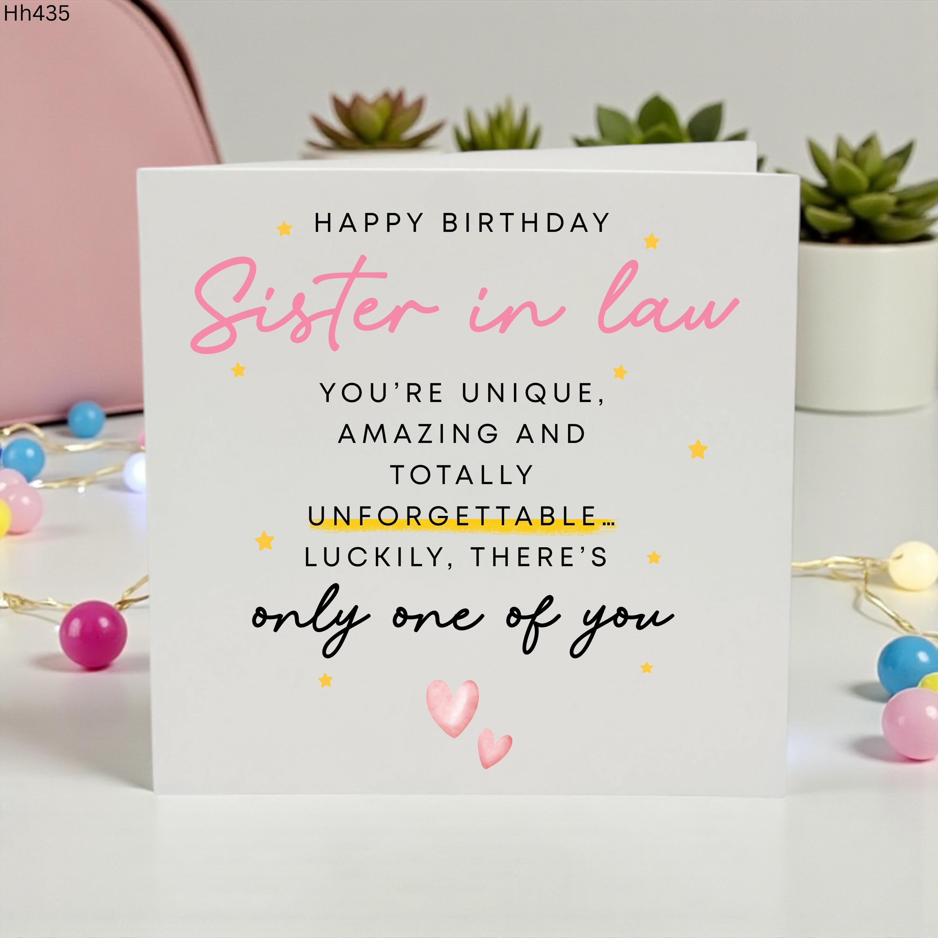 Funny Sister in Law Birthday Card, Happy Birthday Sister in Law Card, Unique Sister in Law Gift, Unforgettable Birthday for Sister in Law