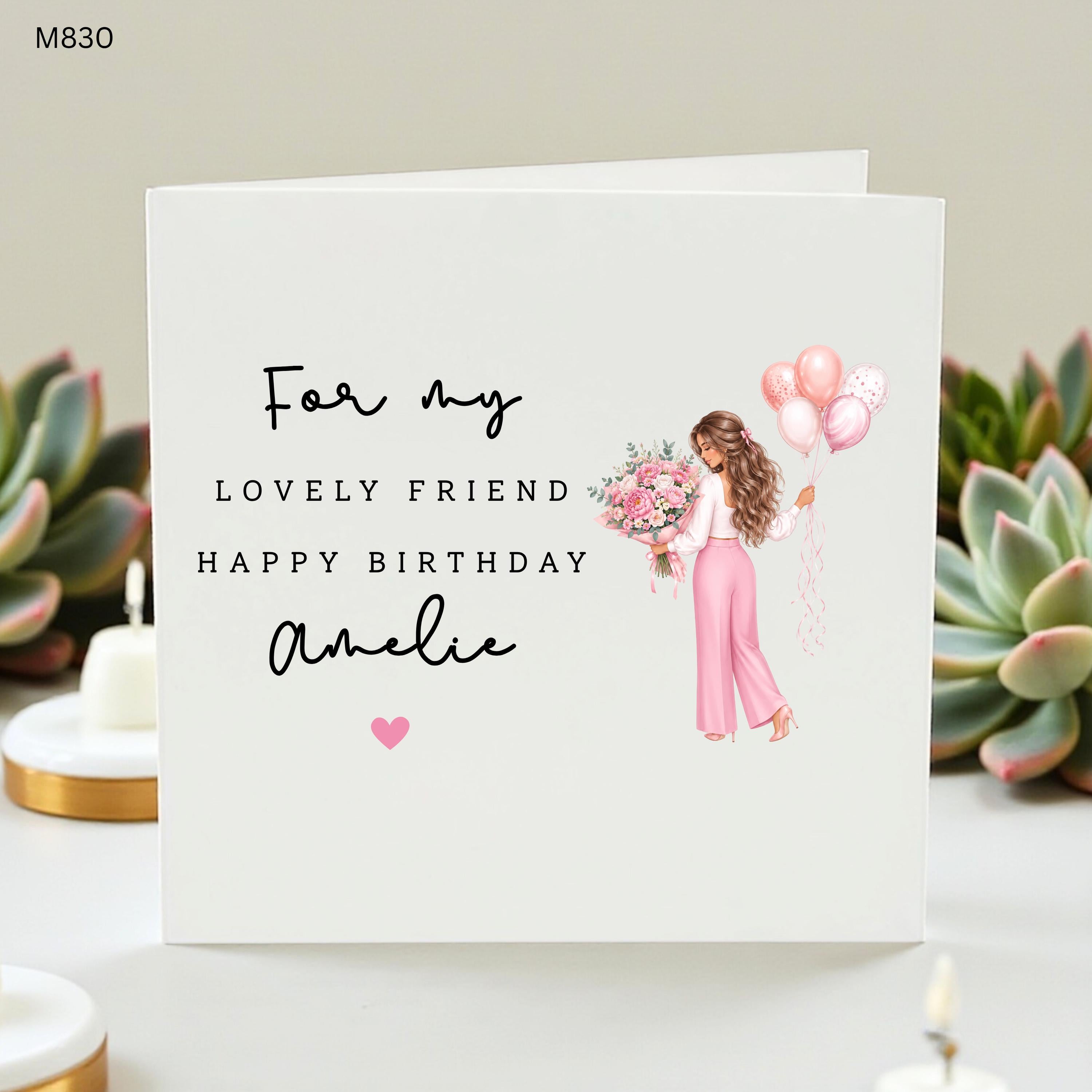Personalised Friend Birthday Card, Lovely Friend Card, Best Friend Birthday Gift, Cute Floral Balloon Card, Custom Name Card