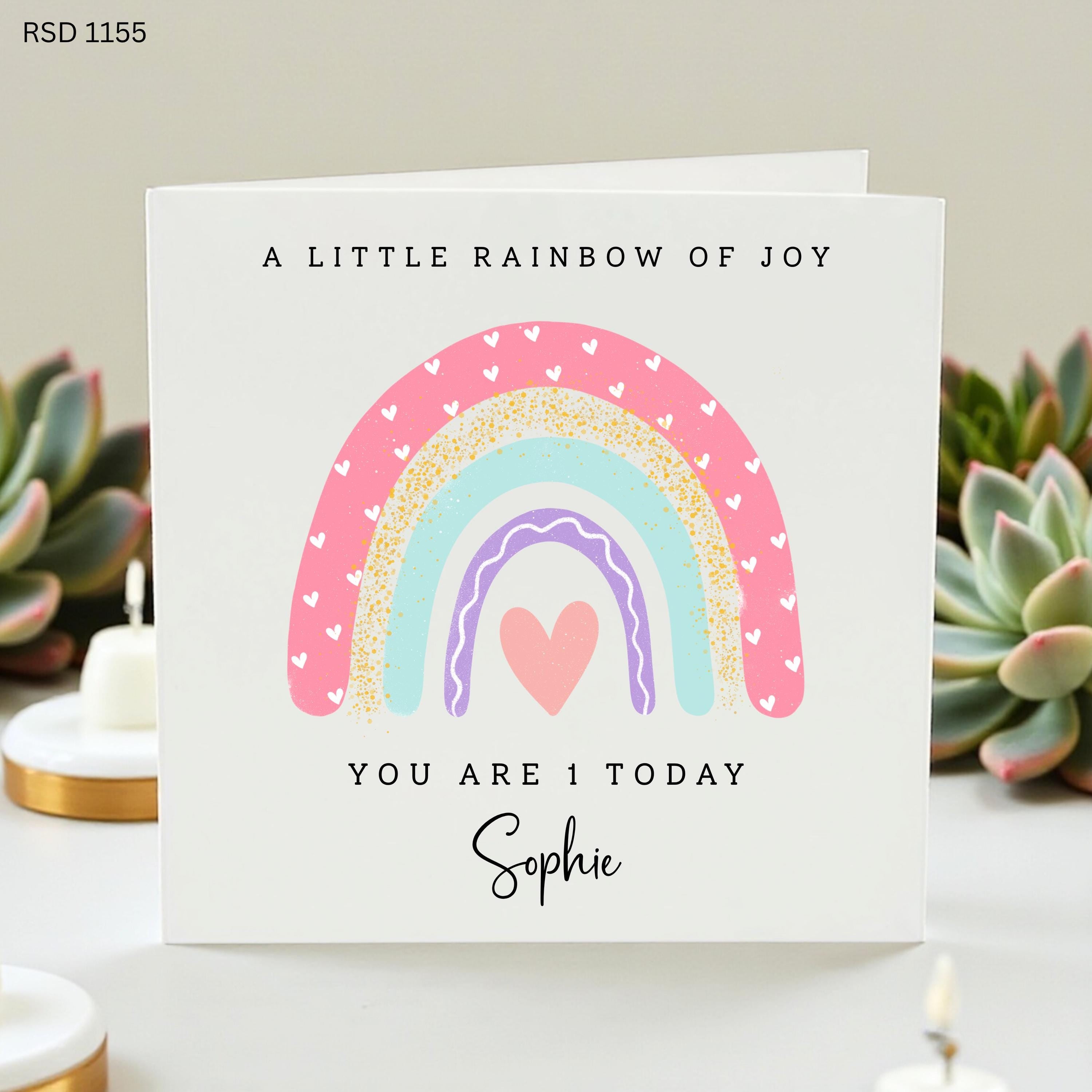 Personalised 1st Birthday Card, Rainbow First Birthday Card For Girl, You Are 1 Today Card, Cute Baby Girl Gift