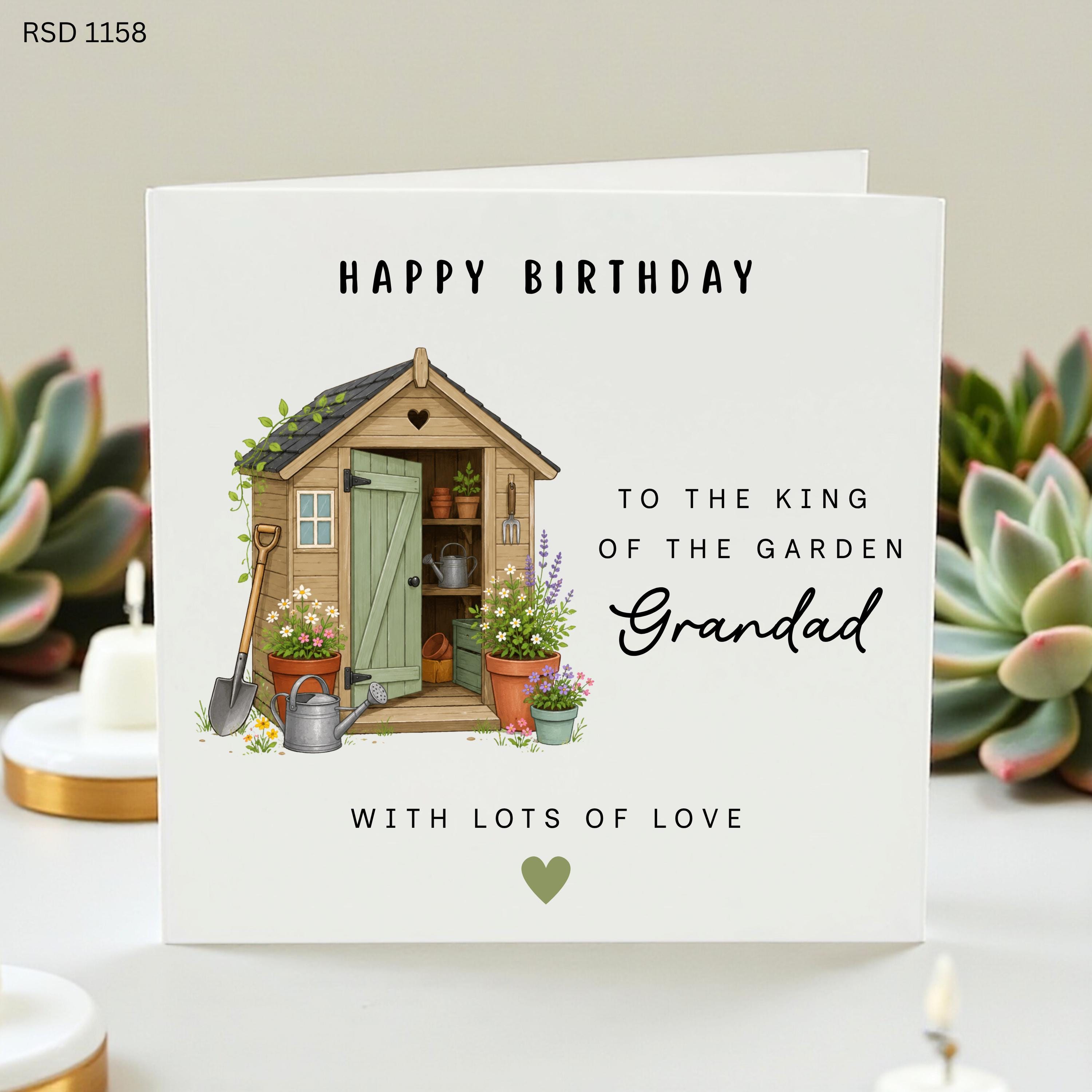 Grandad Birthday Card, Gardening Grandad Card, King Of The Garden Card, Garden Shed Birthday Card, Personalised Card For Grandad