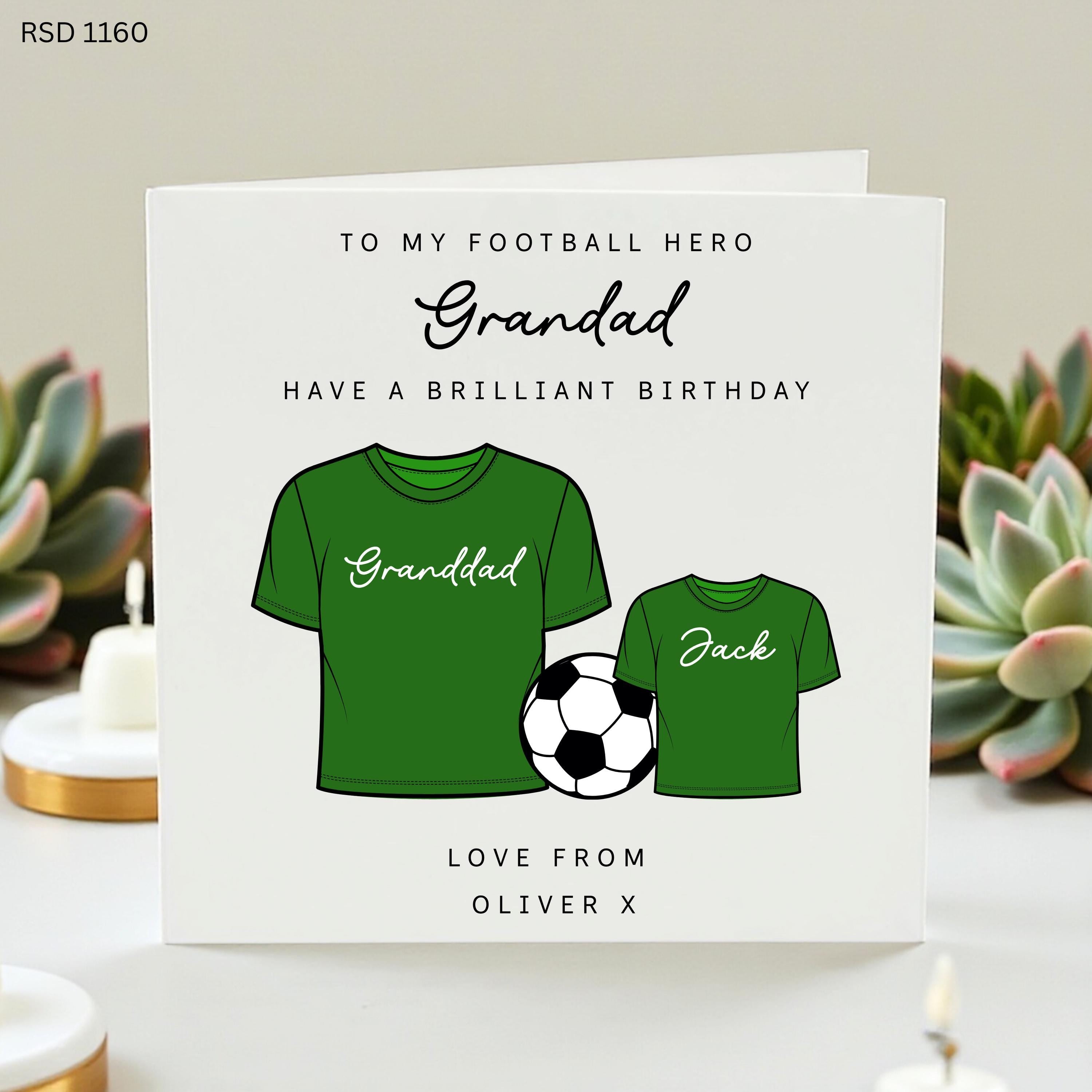Personalised Grandad Birthday Card, Football Grandad Card From Grandson, Football Hero Birthday Gift, Custom Shirt Card