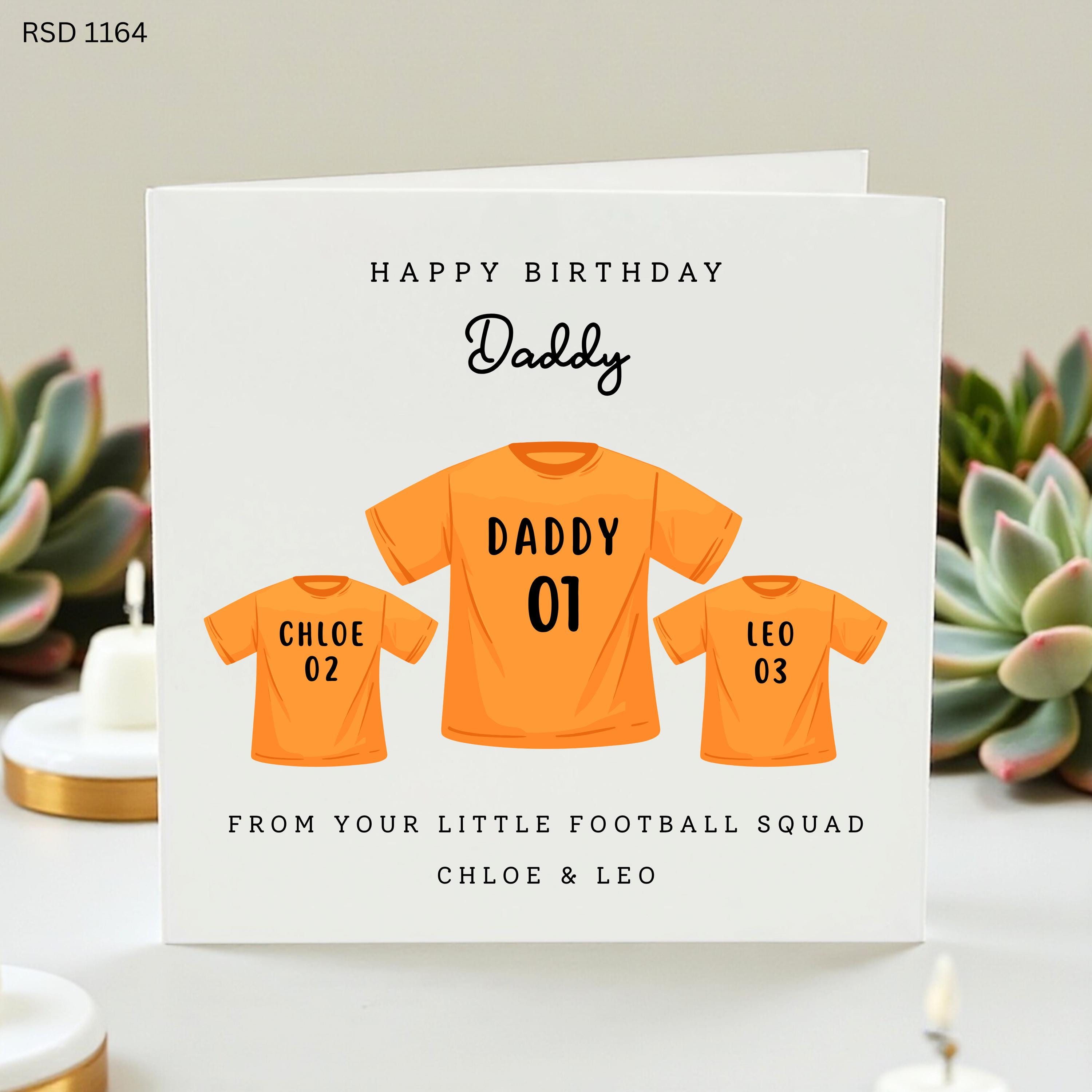 Daddy Birthday Card, Personalised Football Dad Card From Kids, Little Football Squad Card, Custom Shirt Birthday Card For Daddy