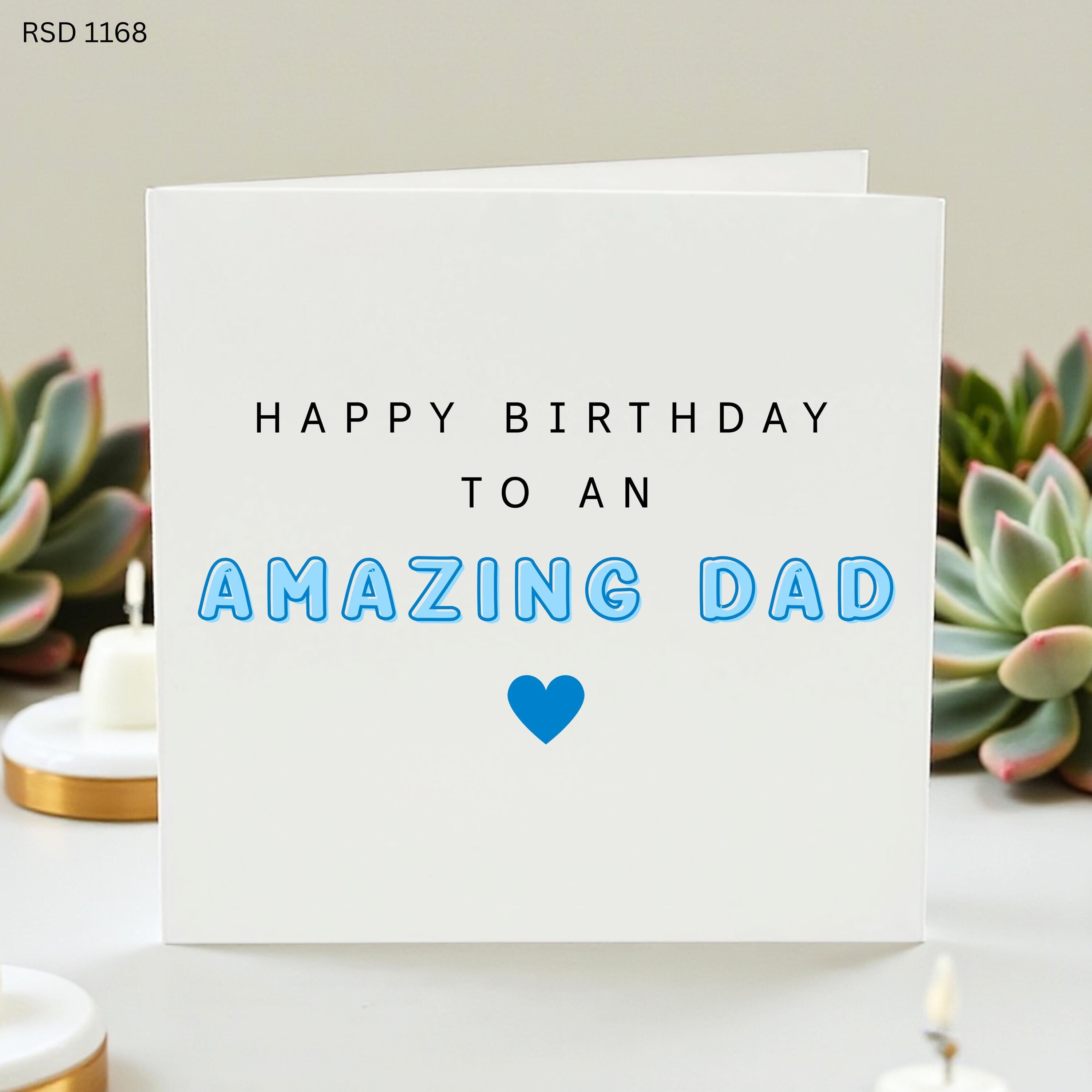 Amazing Dad Birthday Card, Happy Birthday Dad Card, Minimal Blue Heart Card For Dad, Dad Gift From Son Daughter
