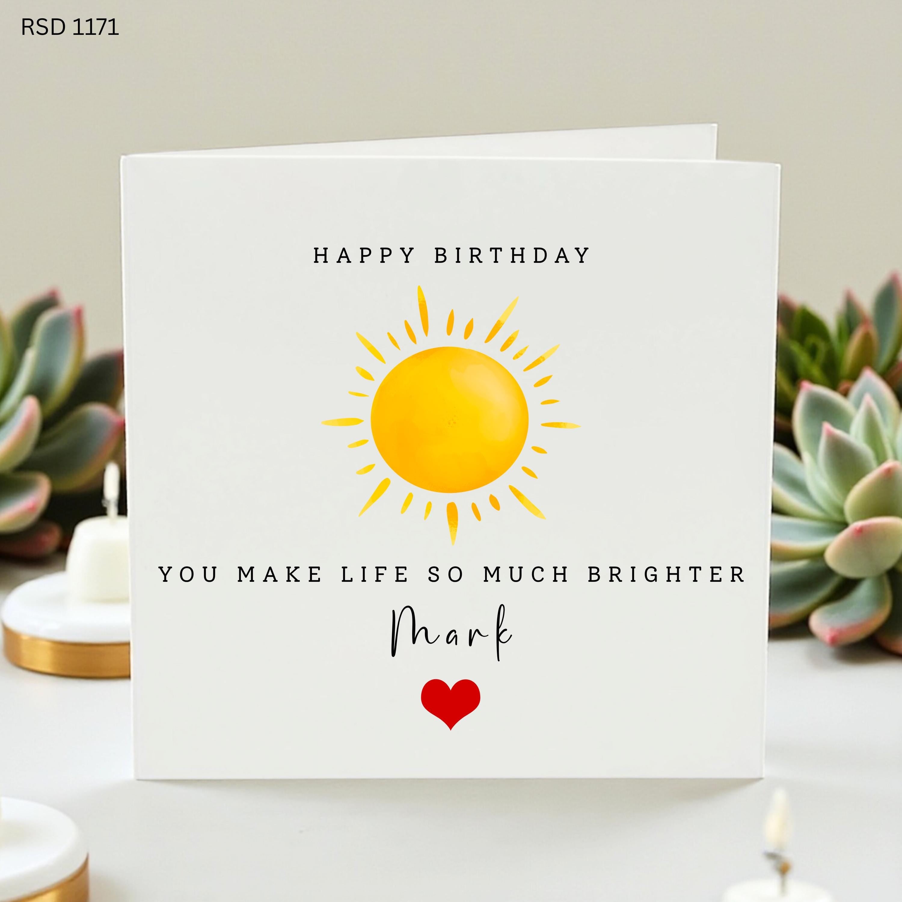 Personalised Sunshine Birthday Card, You Make Life So Much Brighter Card, Custom Name Birthday Card For Him