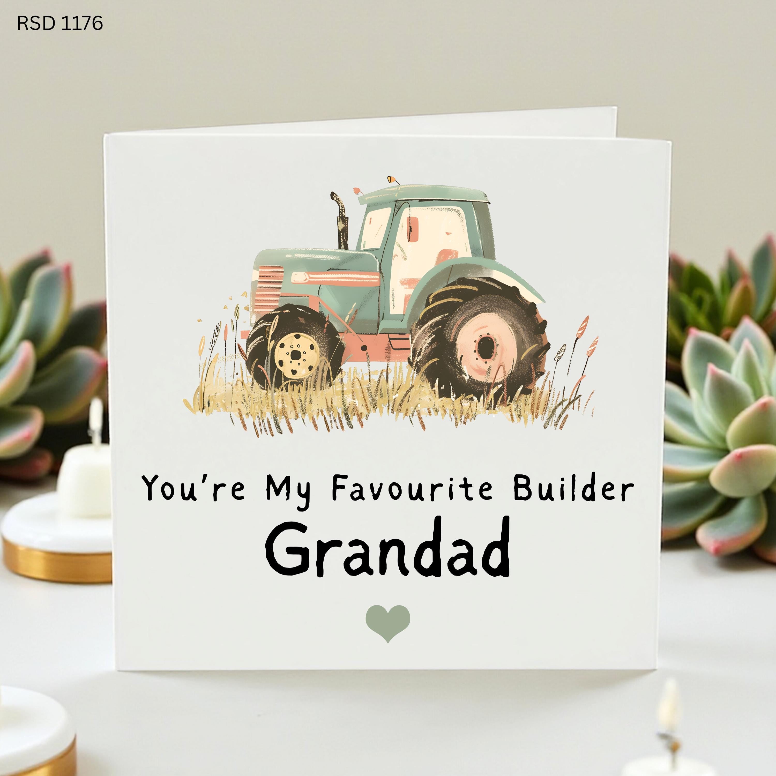 Grandad Birthday Card, Favourite Builder Grandad Card, Cute Tractor Birthday Card For Grandfather From Grandchild