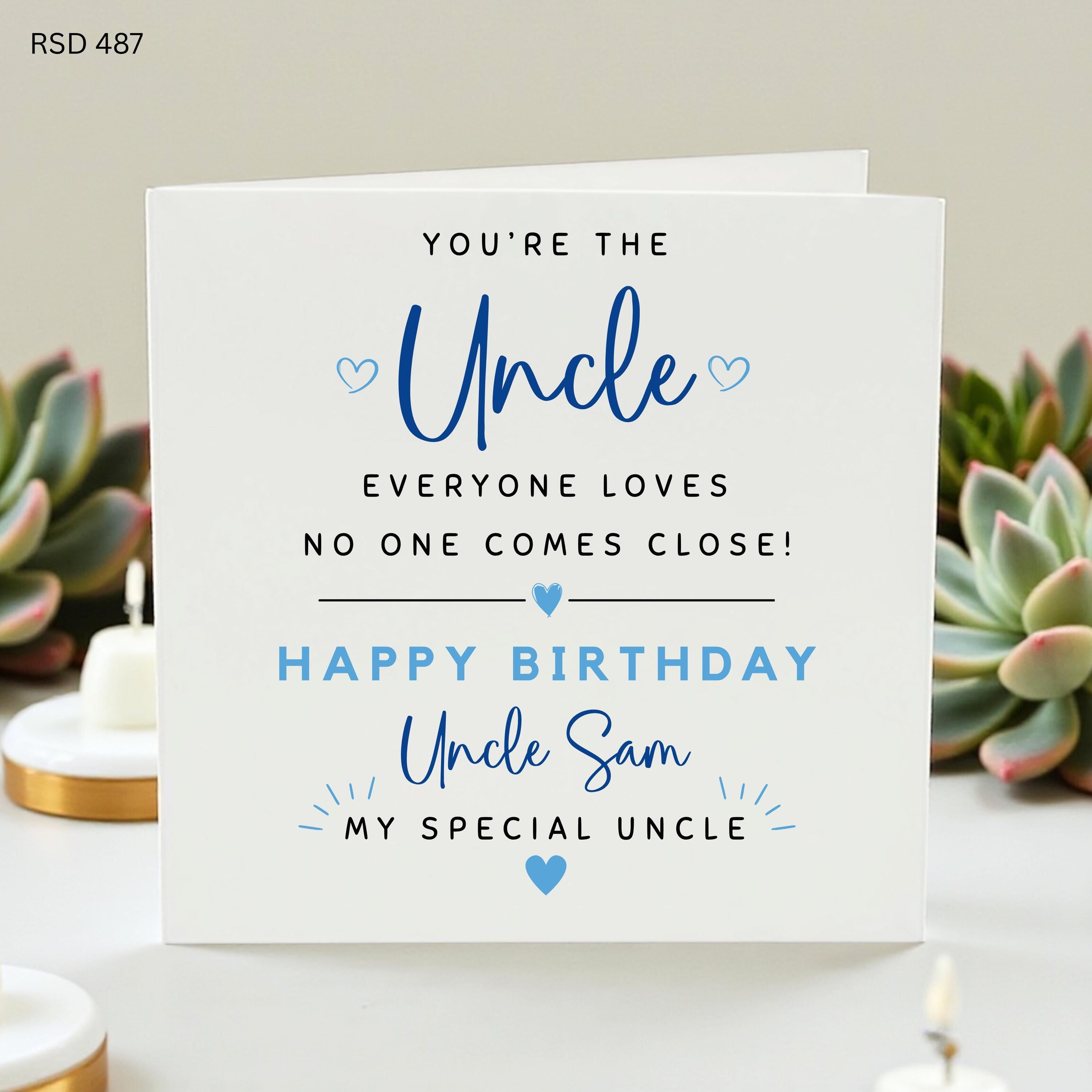 Personalized Happy Birthday Uncle Card,Custom Name Birthday Gift for Special Uncle, Minimalist Blue Hearts Greeting Card,Cute Uncle Birthday