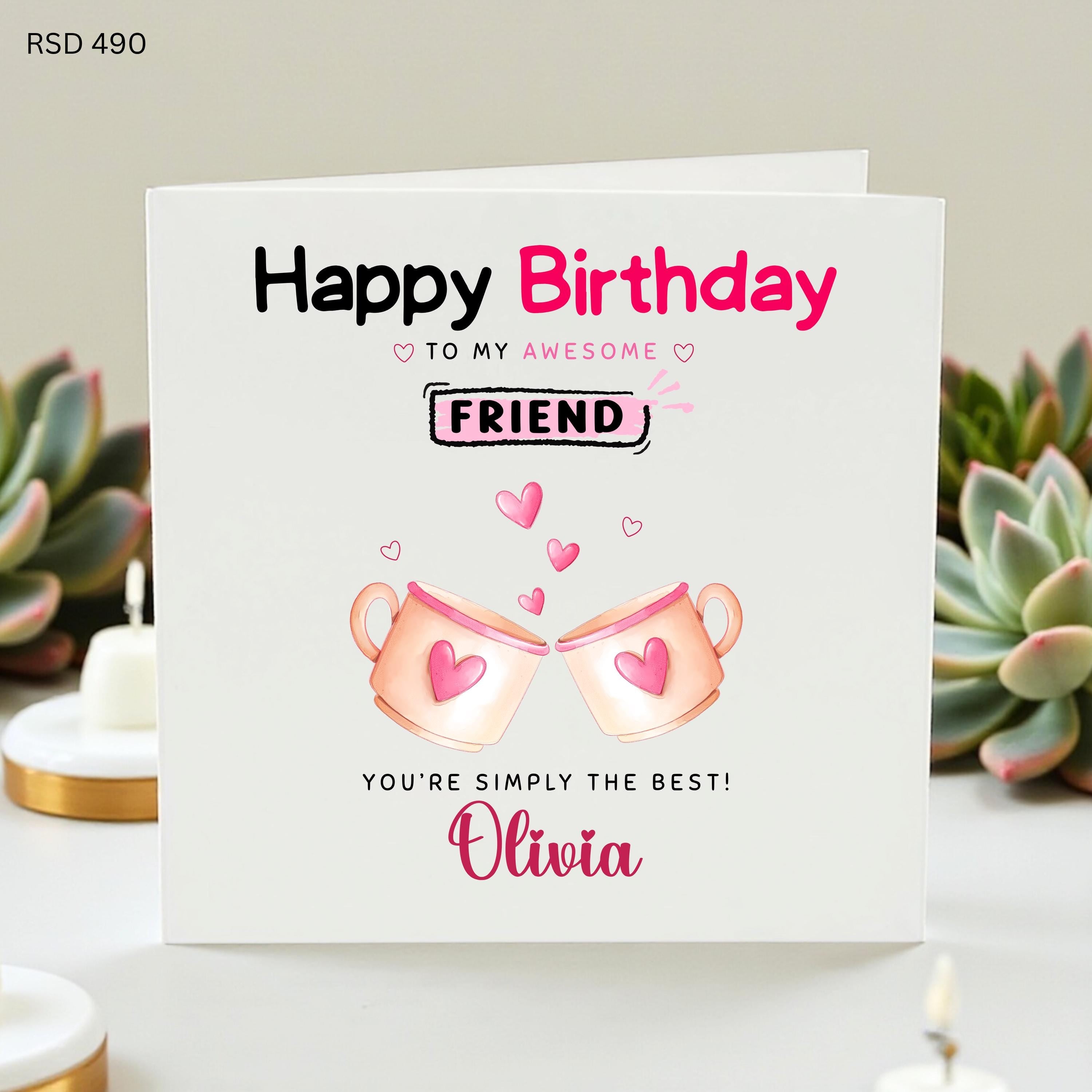Personalised Friend Birthday Card, Best Friend Birthday Card, Cute Pink Heart Card, Bestie Birthday Gift, Female Friend Birthday Wishes