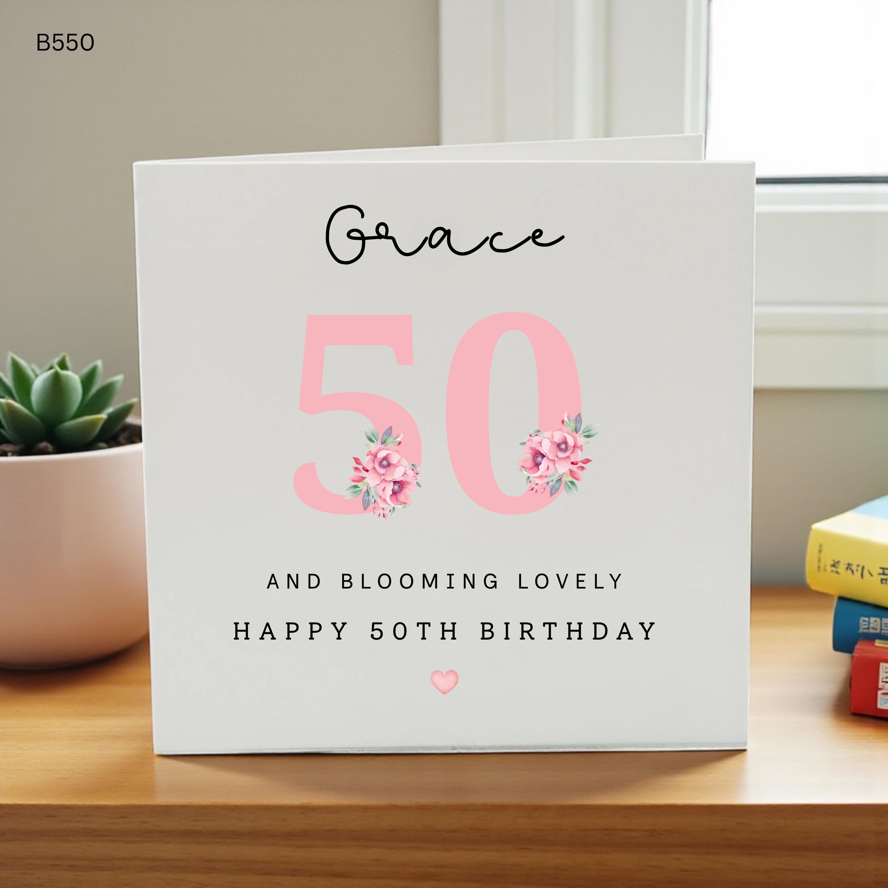 Personalised 50th Birthday Card for Her, Floral 50th Birthday Card, Custom Name Milestone Birthday Card, Happy 50th Birthday Card for Mum
