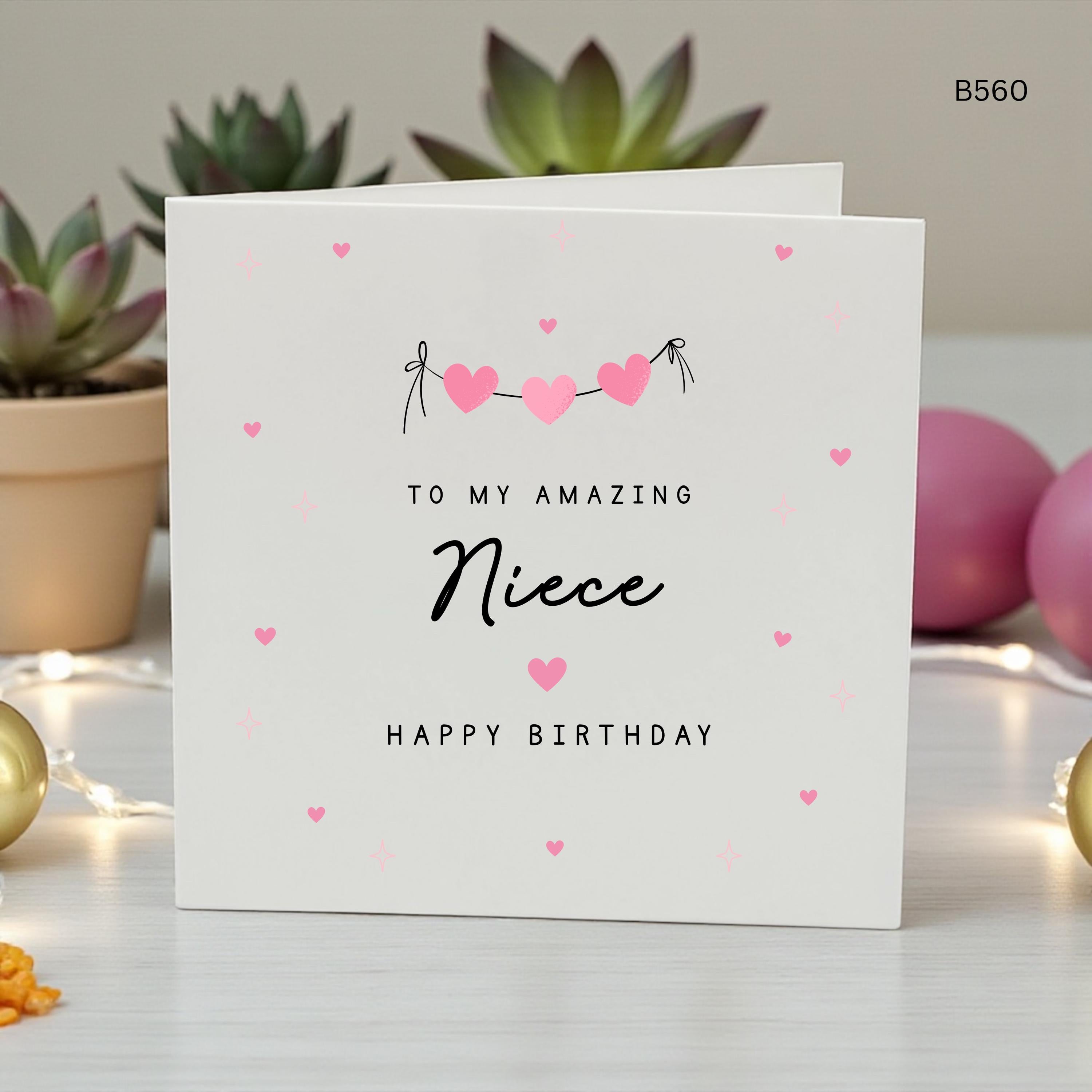 Niece Birthday Card, Happy Birthday Niece Card, Special Niece Birthday Gift, Cute Pink Heart Birthday Card, Birthday Card for Niece,